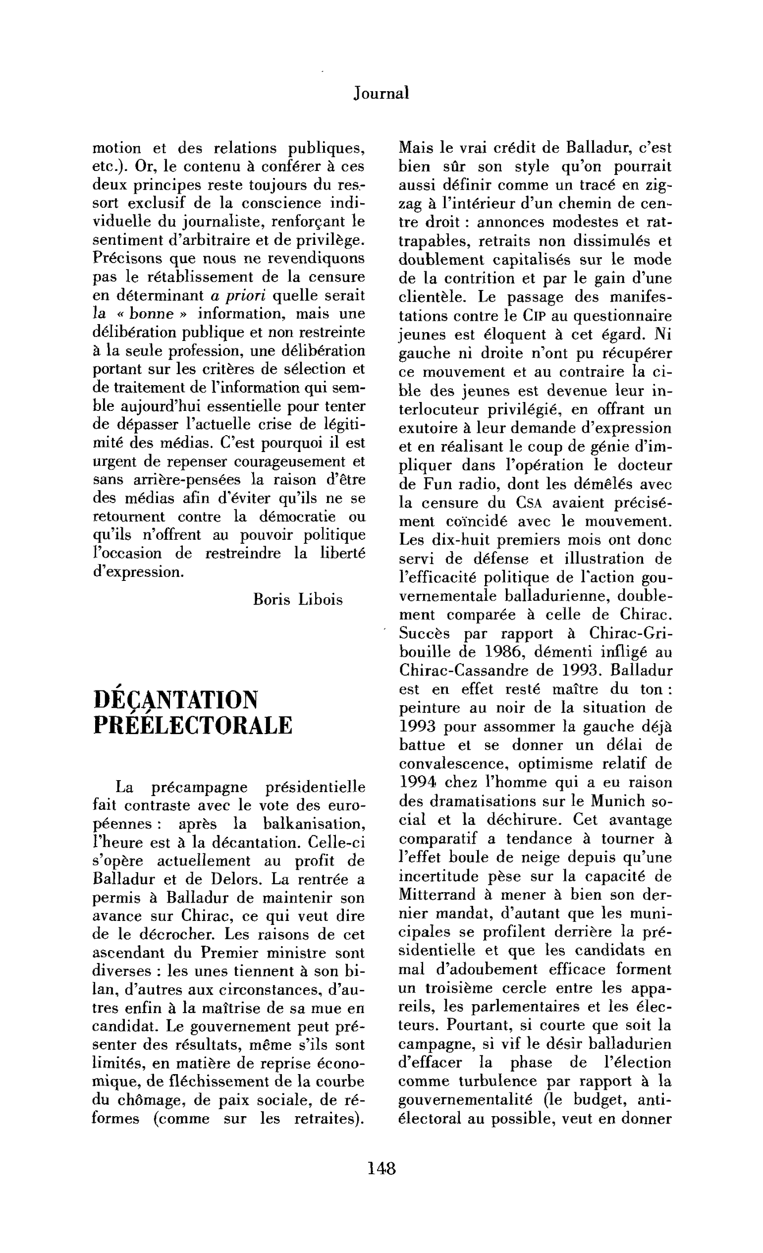 Décantation préélectorale