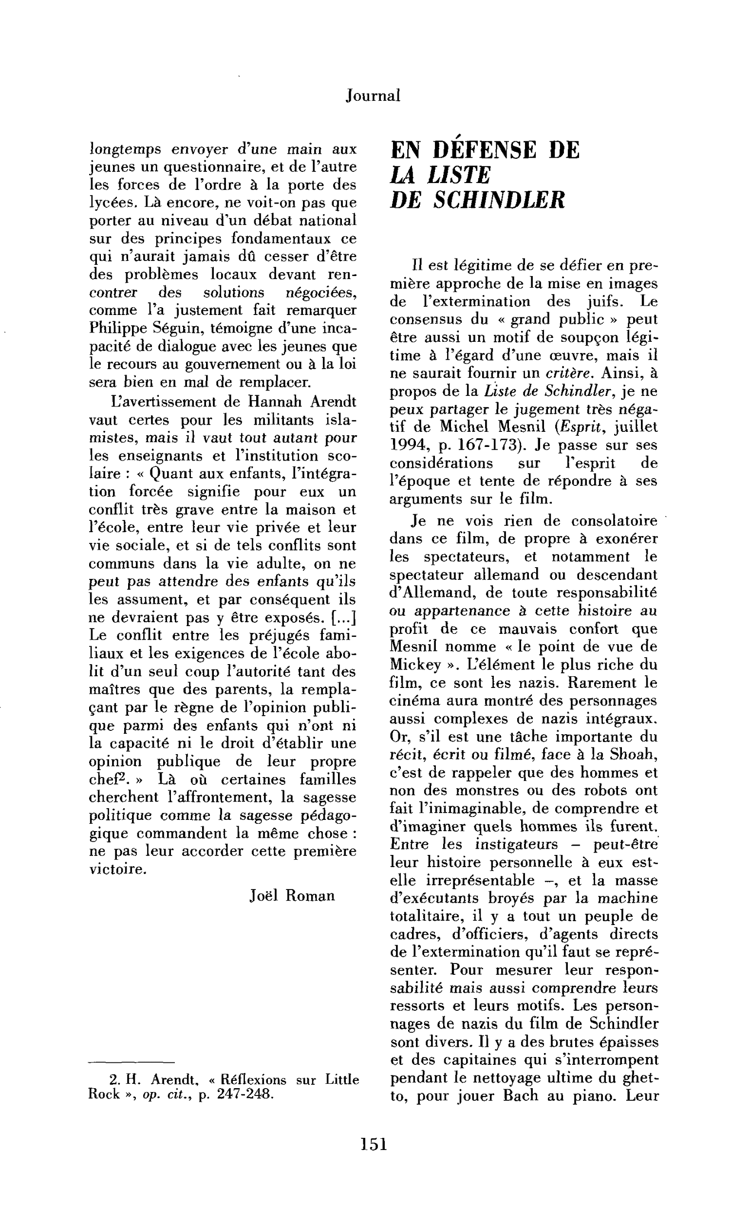 En défense de la Liste de Schindler