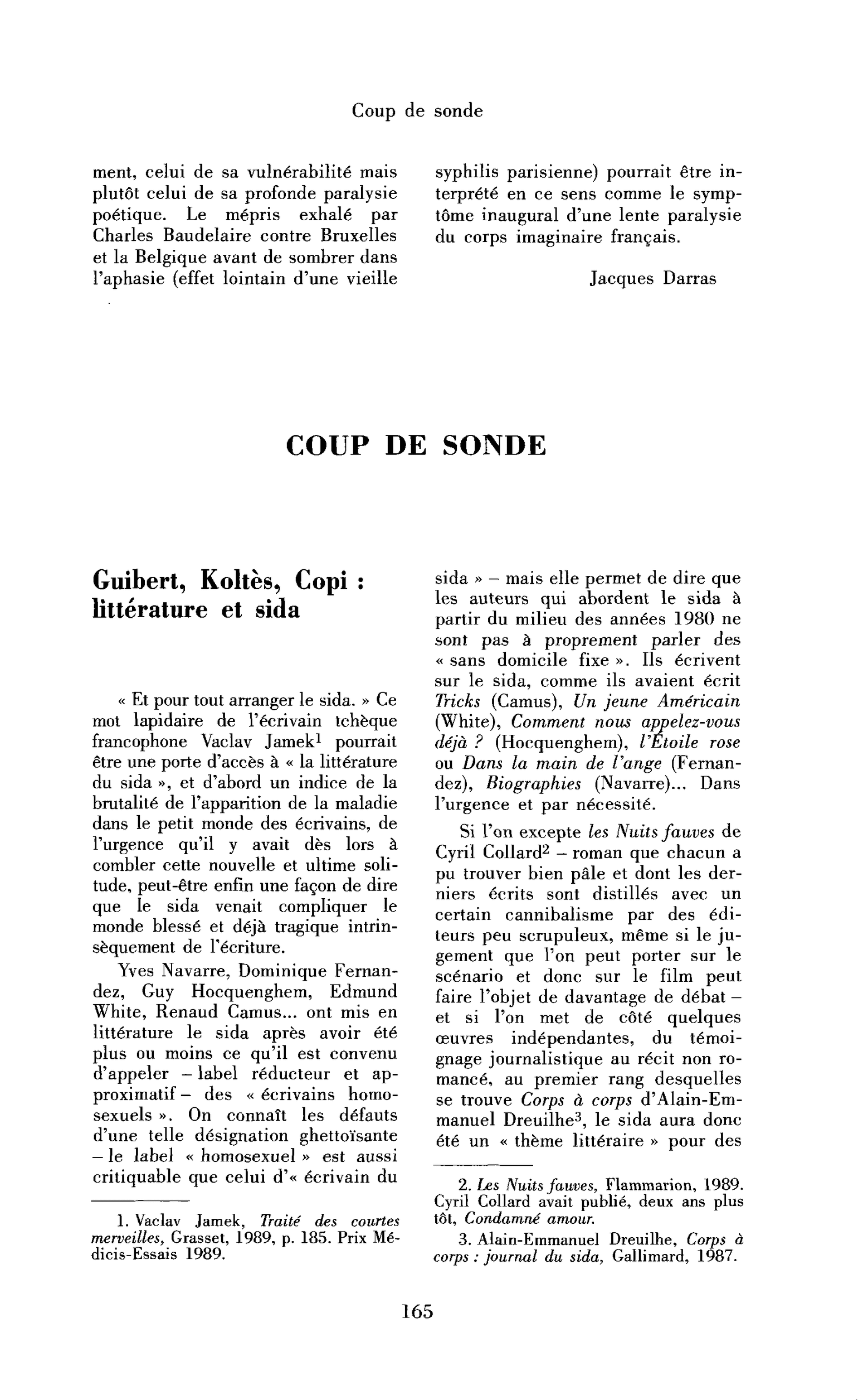 Guibert, Koltès, Copi : littérature et sida