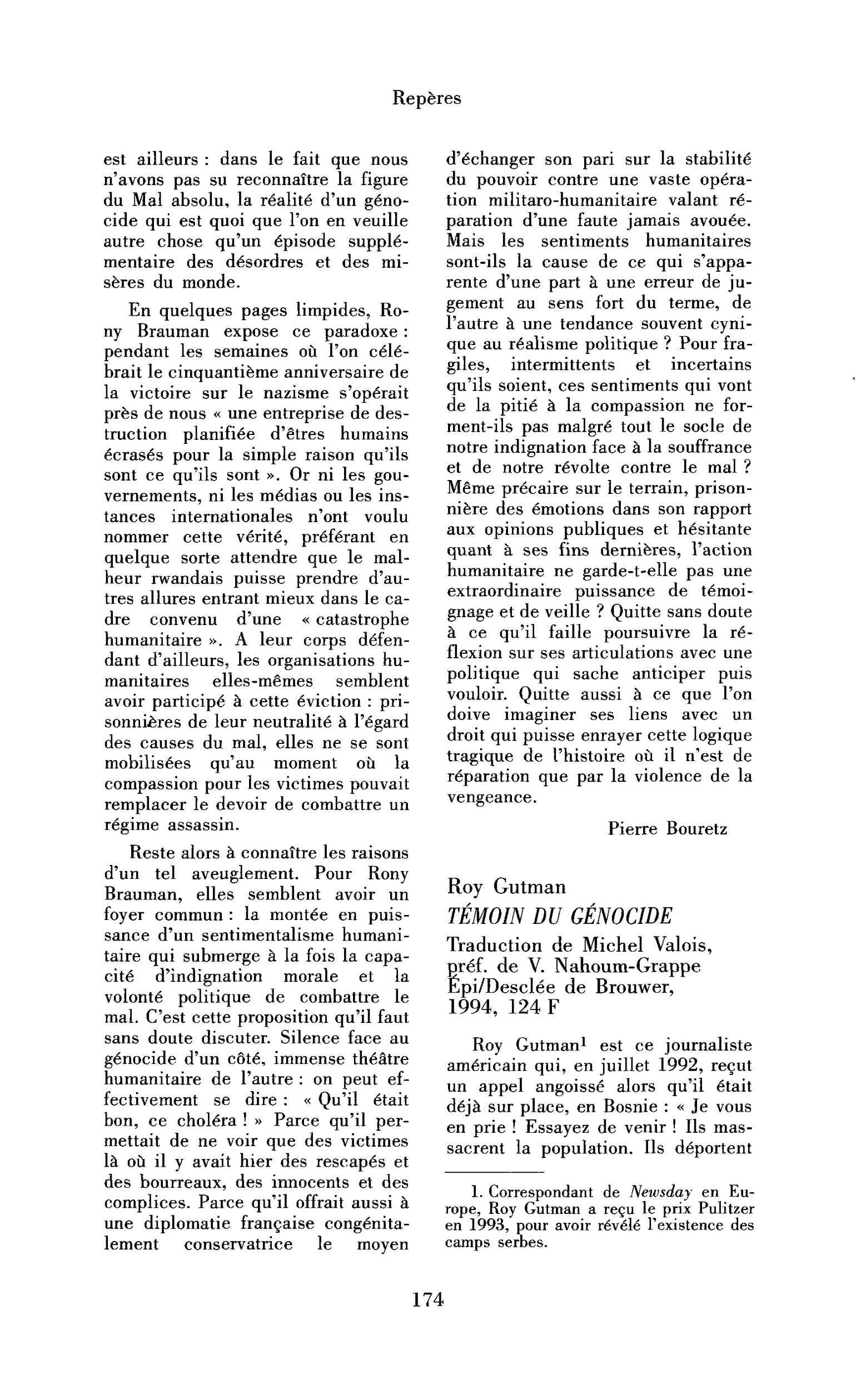 Roy Gutman : Témoin du génocide