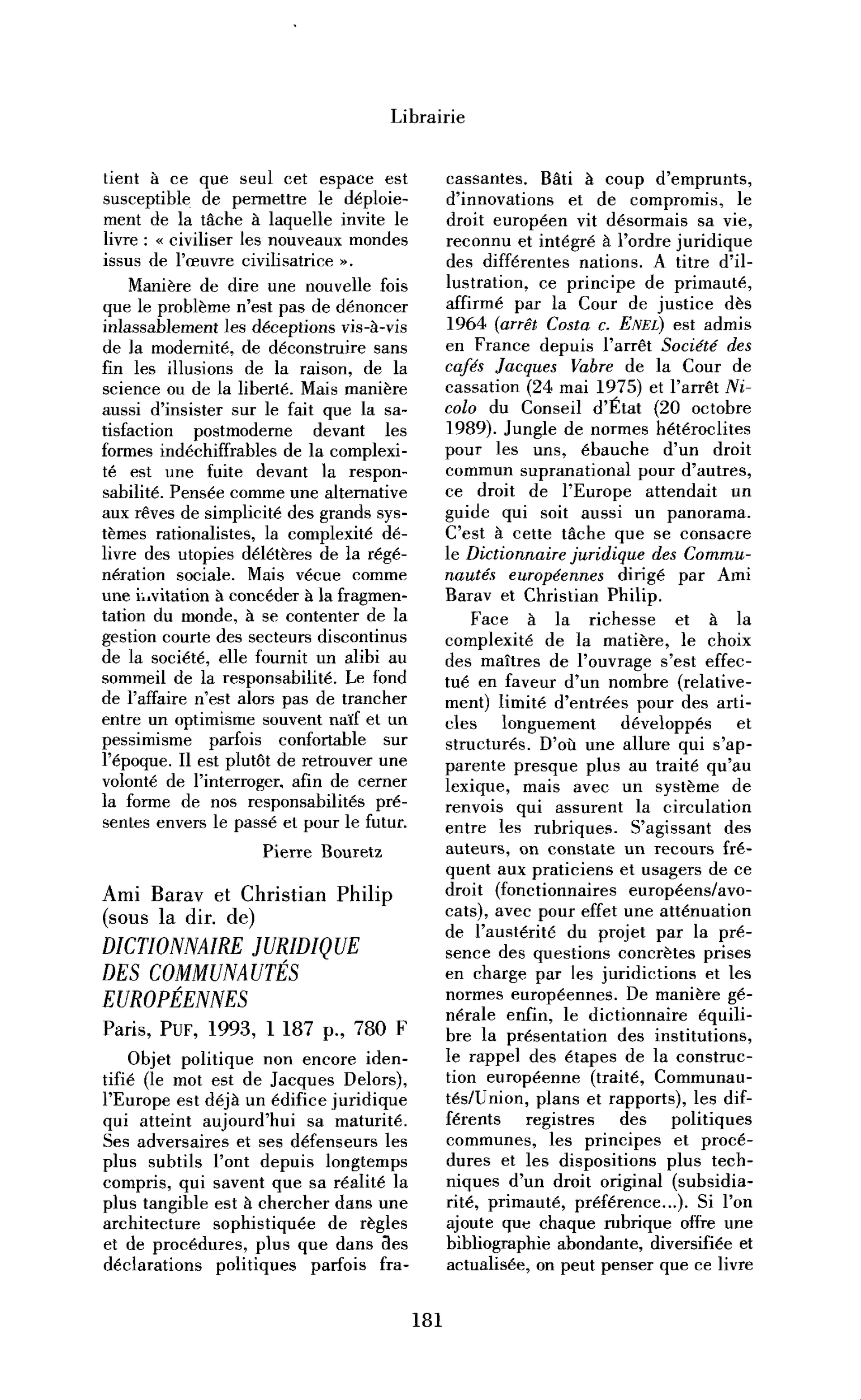 Sous la direction de Ami Barav et Christian Philip : Dictionnaire juridique des Communautés européennes