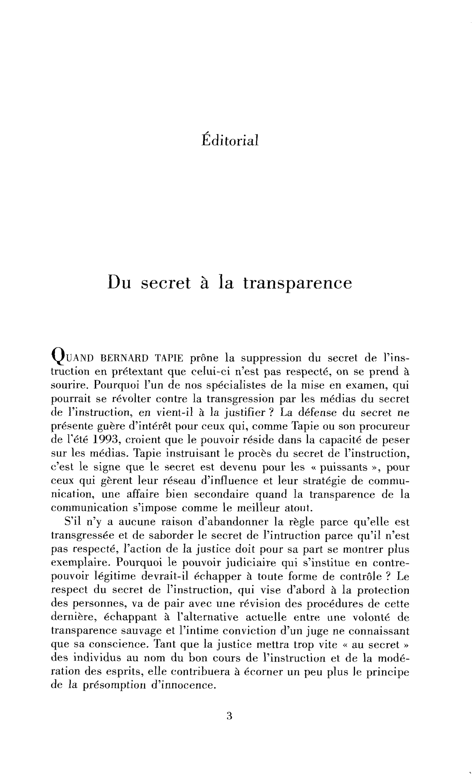 Du secret à la transparence