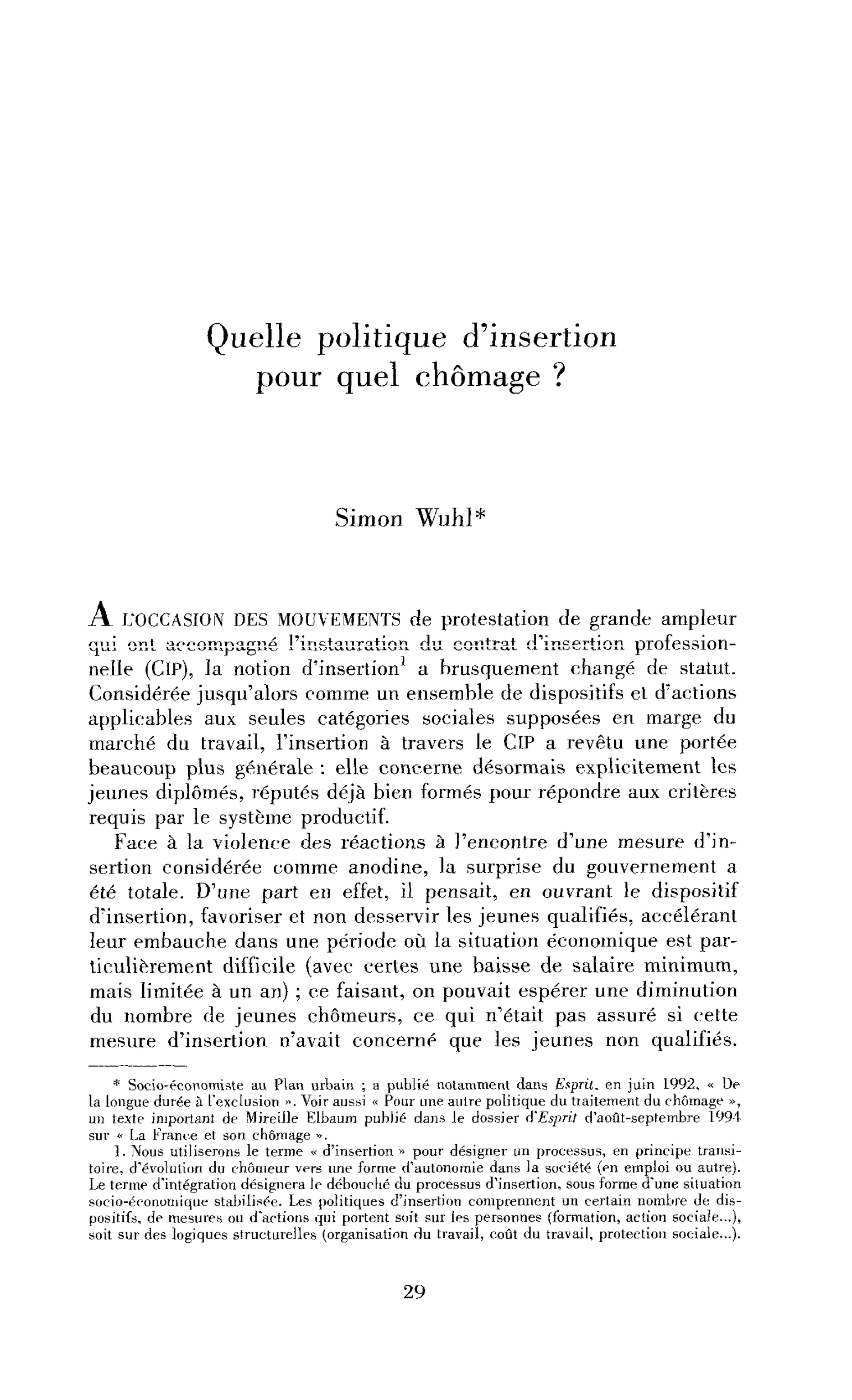 Quelle politique d’insertion pour quel chômage ?