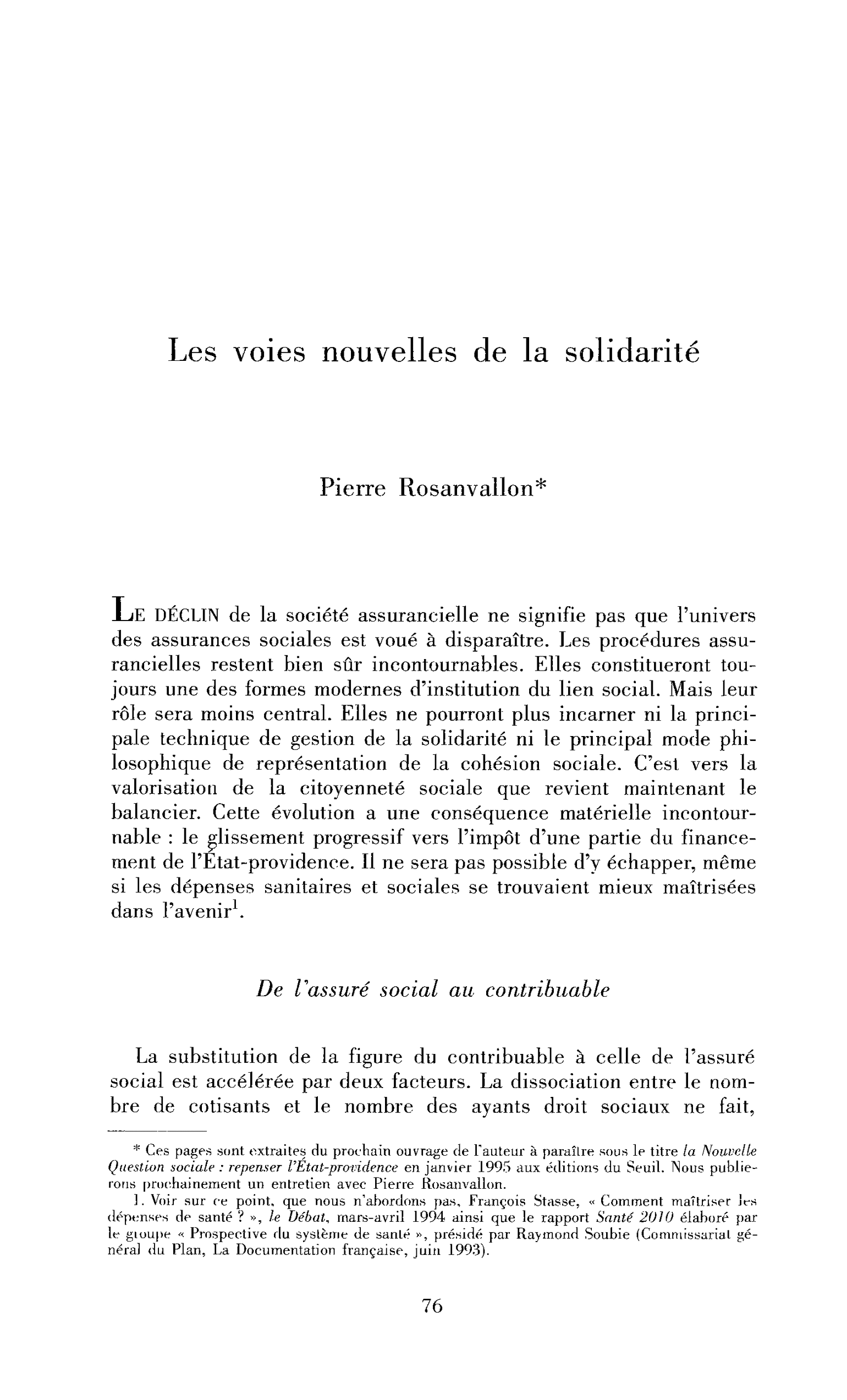 Les voies nouvelles de la solidarité