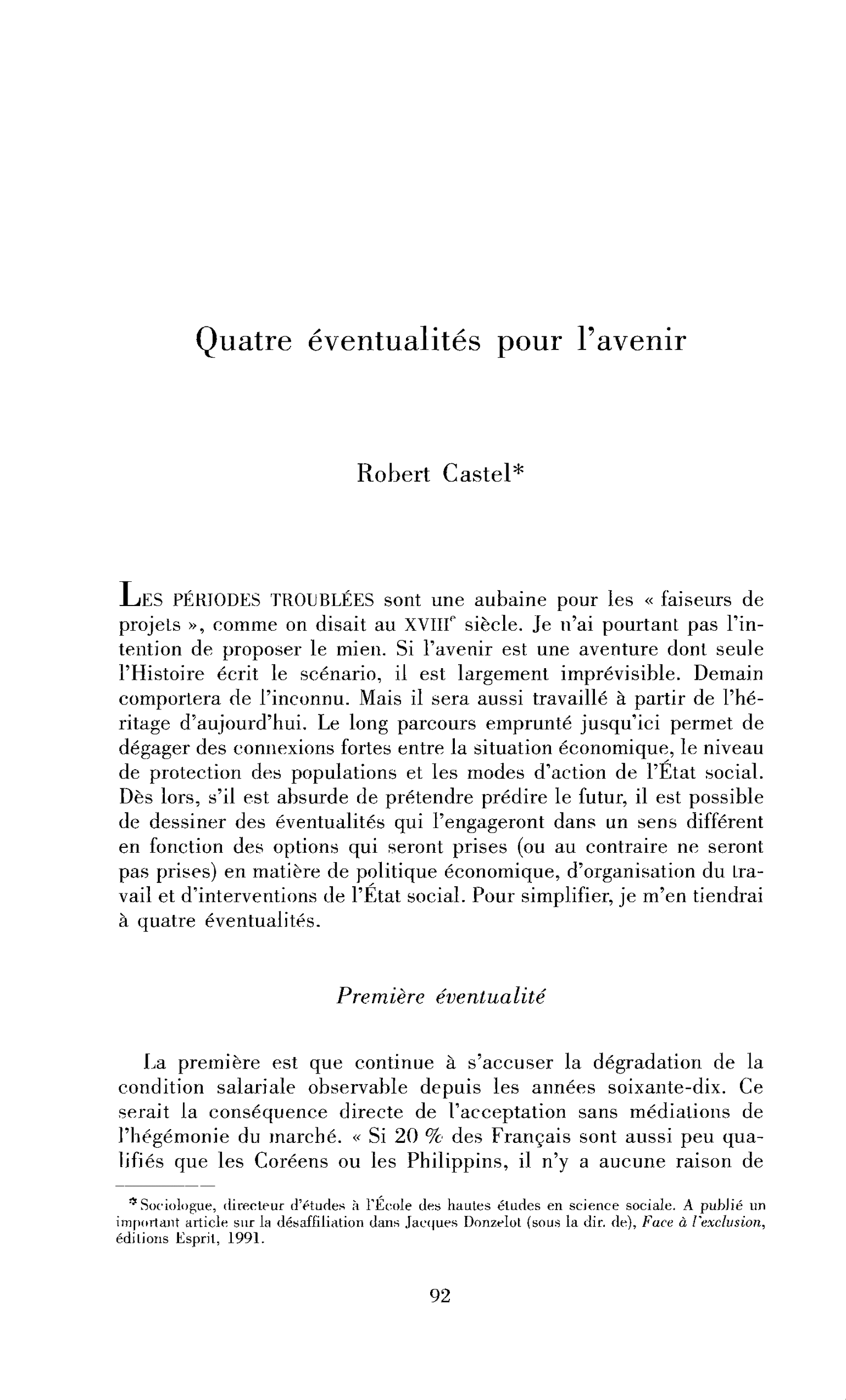 Quatre éventualités pour l’avenir