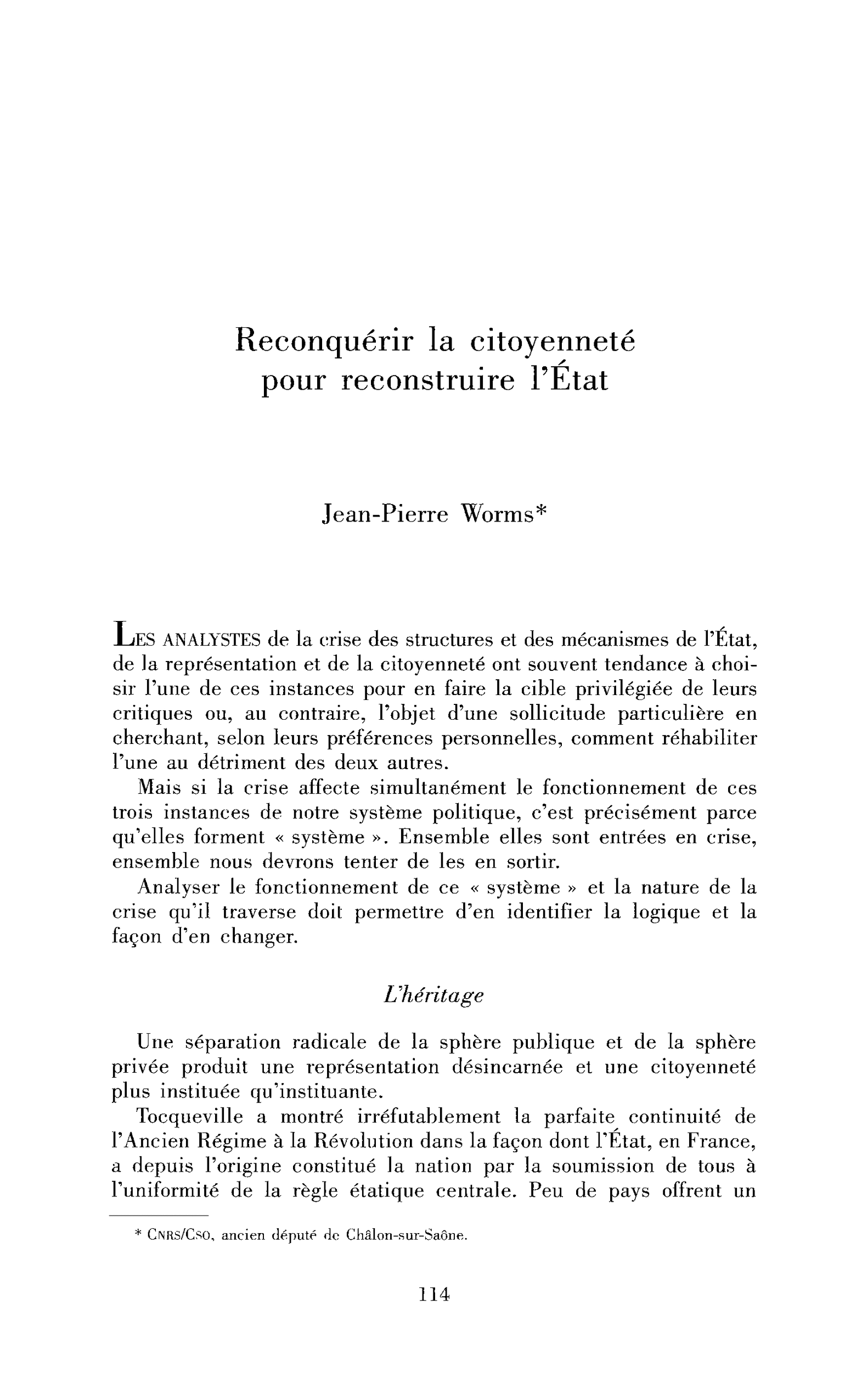 Reconquérir la citoyenneté pour reconstruire l’État
