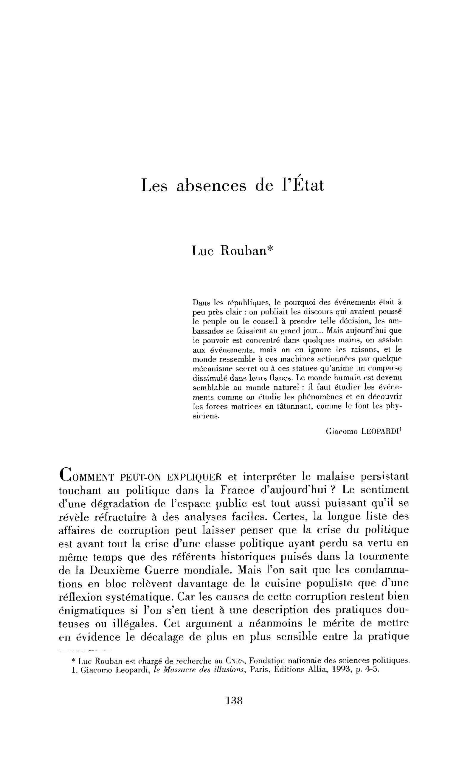 Les absences de l’État