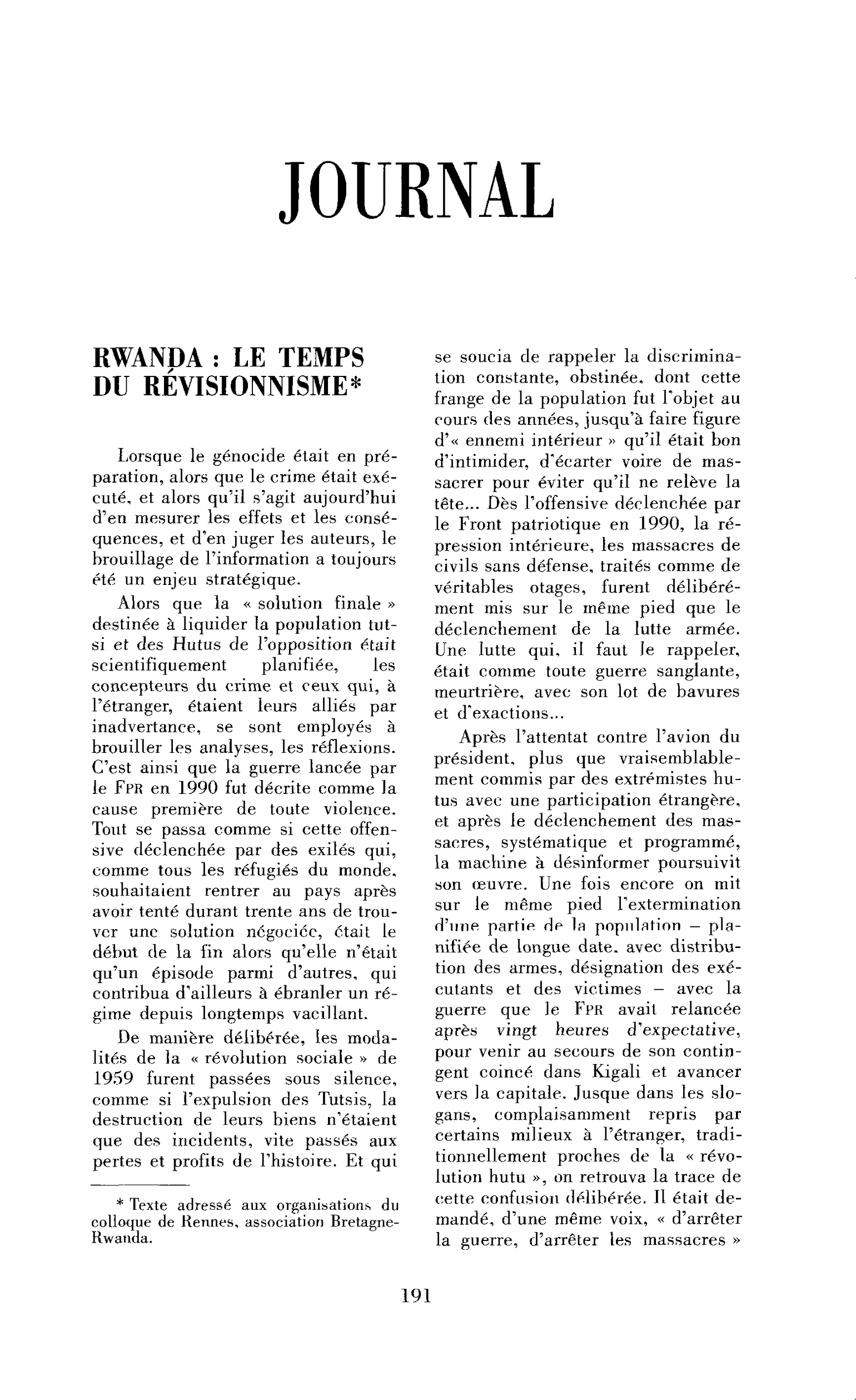 Rwanda : le temps du révisionnisme