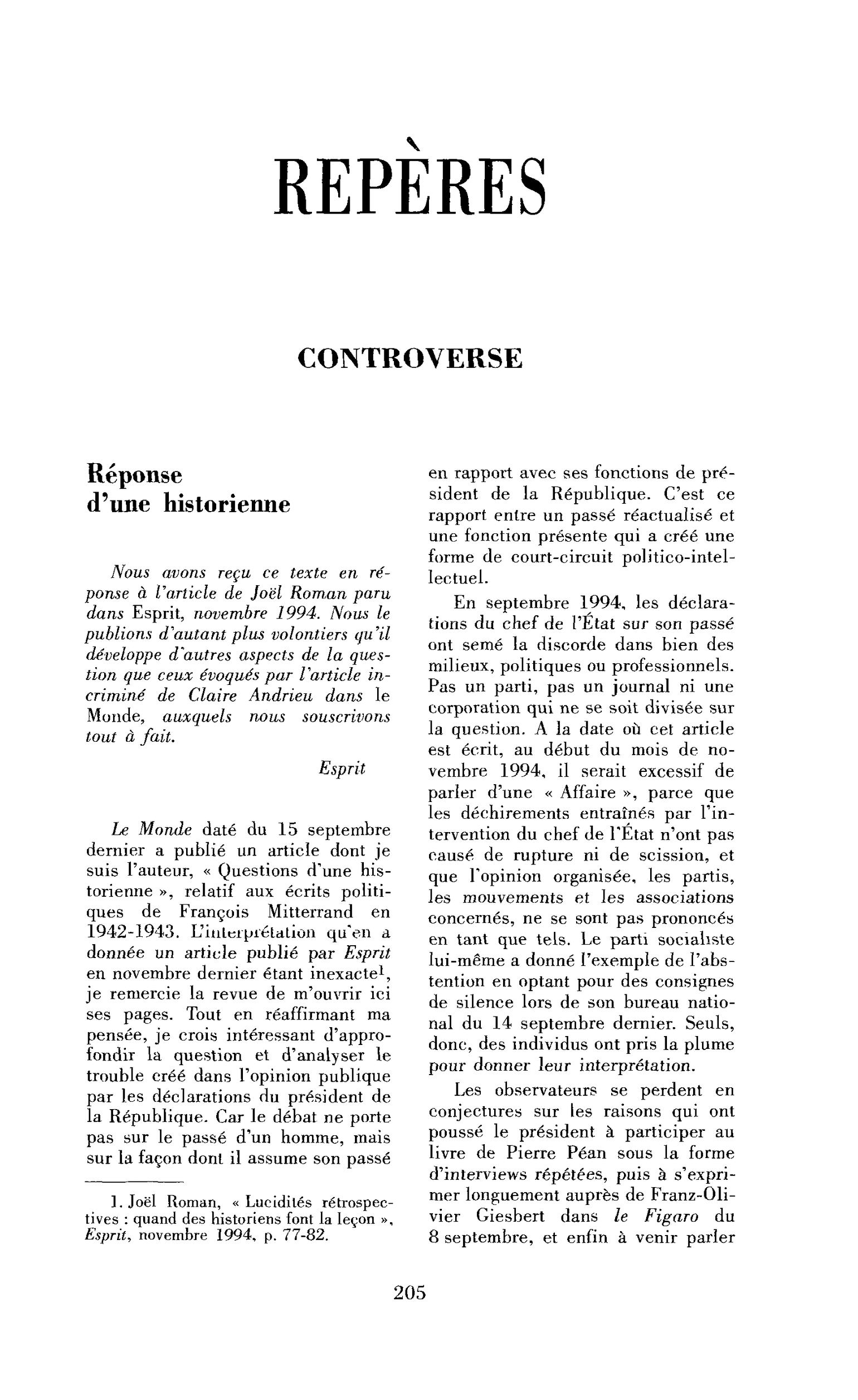 Réponse d’une historienne