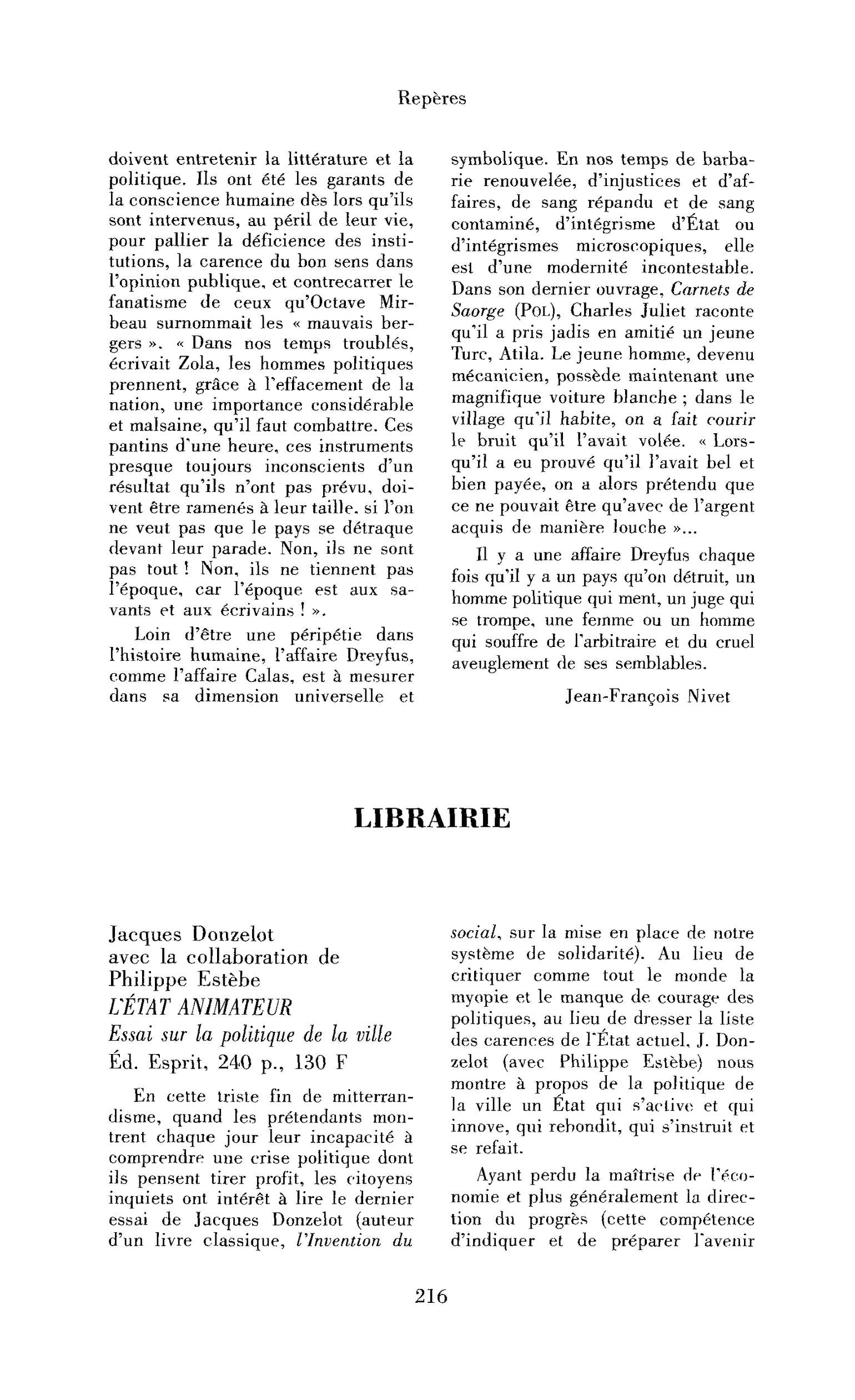 Jacques Donzelot avec la collaboration de Philippe Estèbe : l’État animateur. Essai sur la politique de la ville