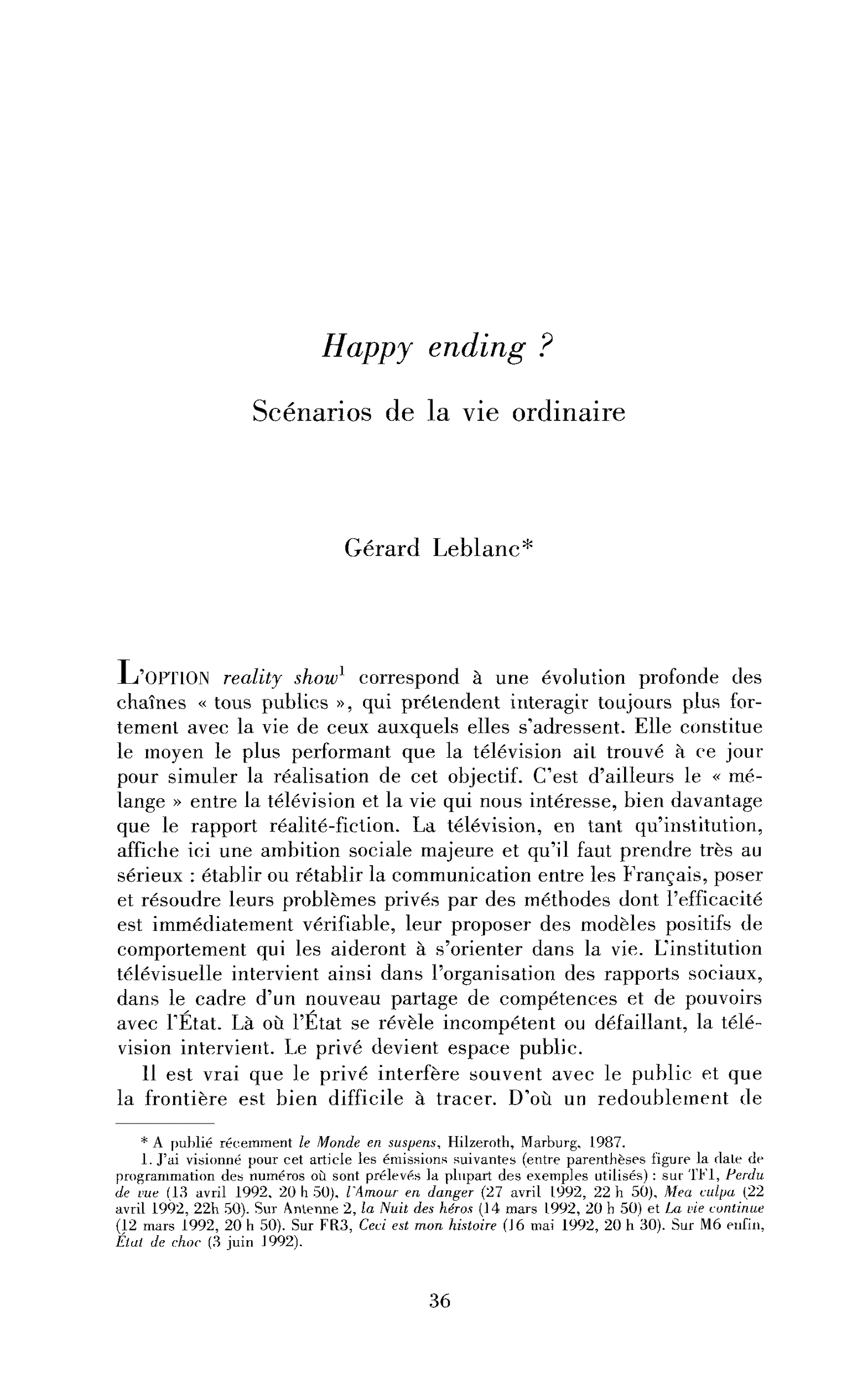 Happy ending. Scénarios de la vie ordinaire