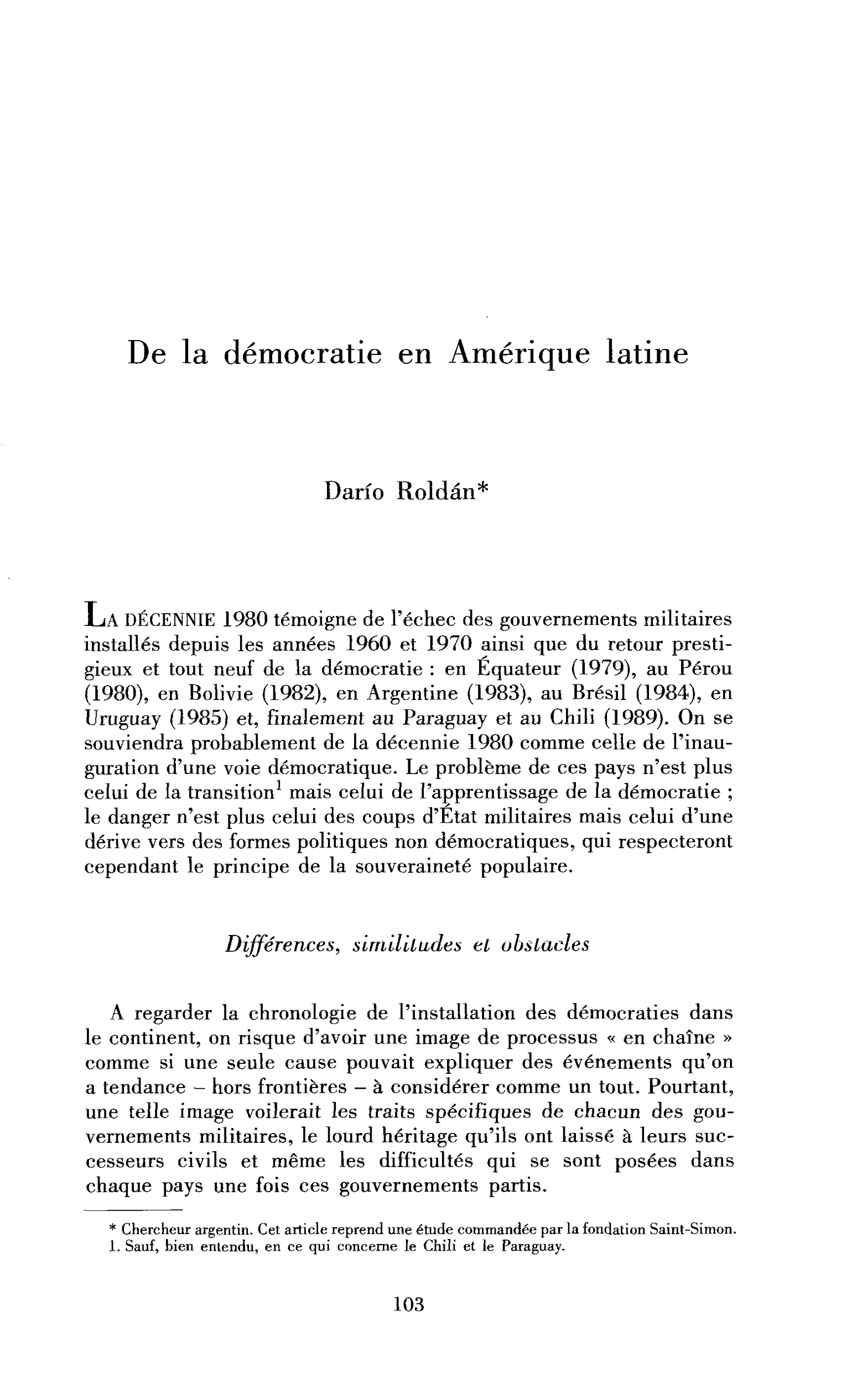 De la démocratie en Amérique latine
