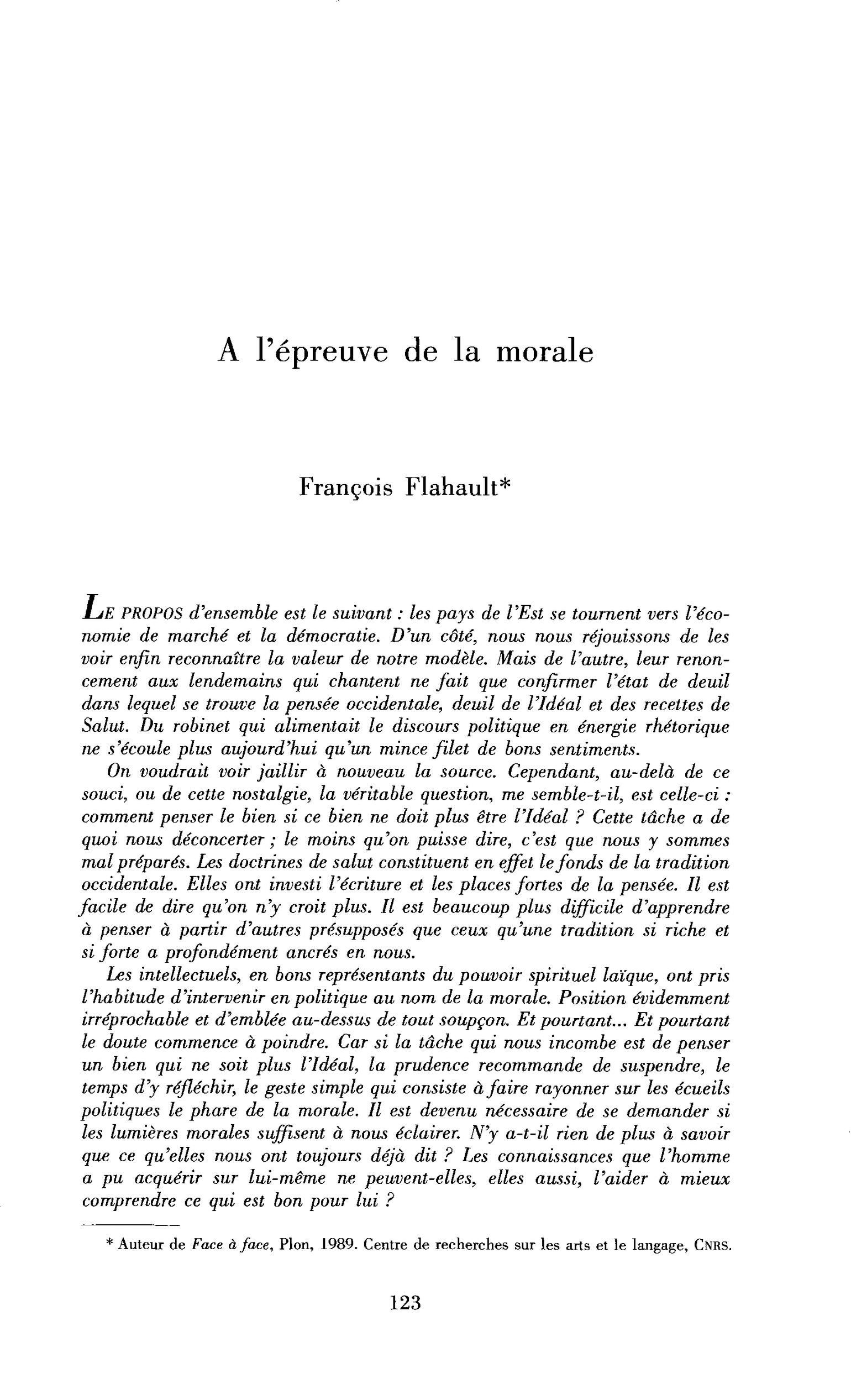 A l’épreuve de la morale