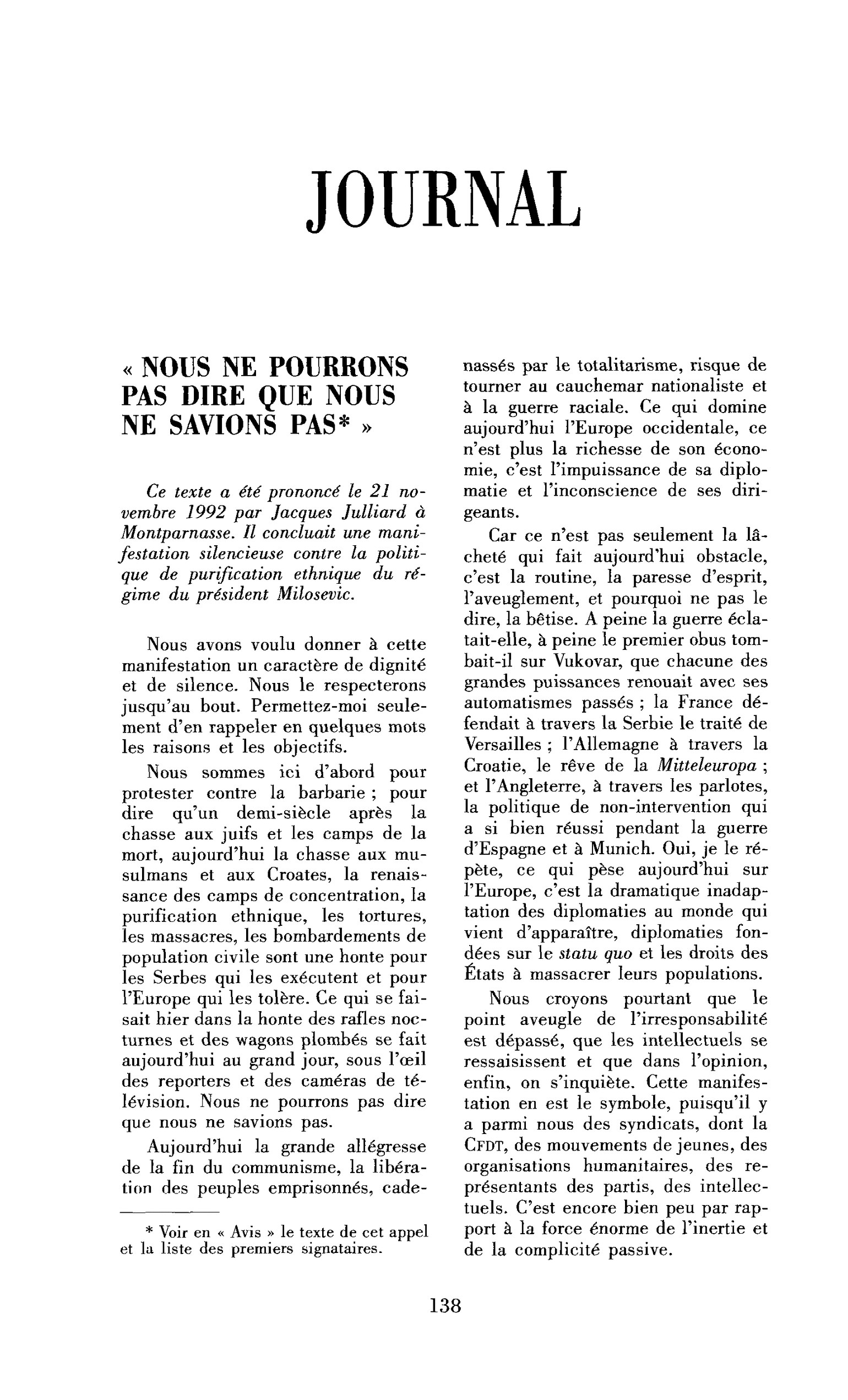 Nous ne pourrons pas dire que nous ne savions pas