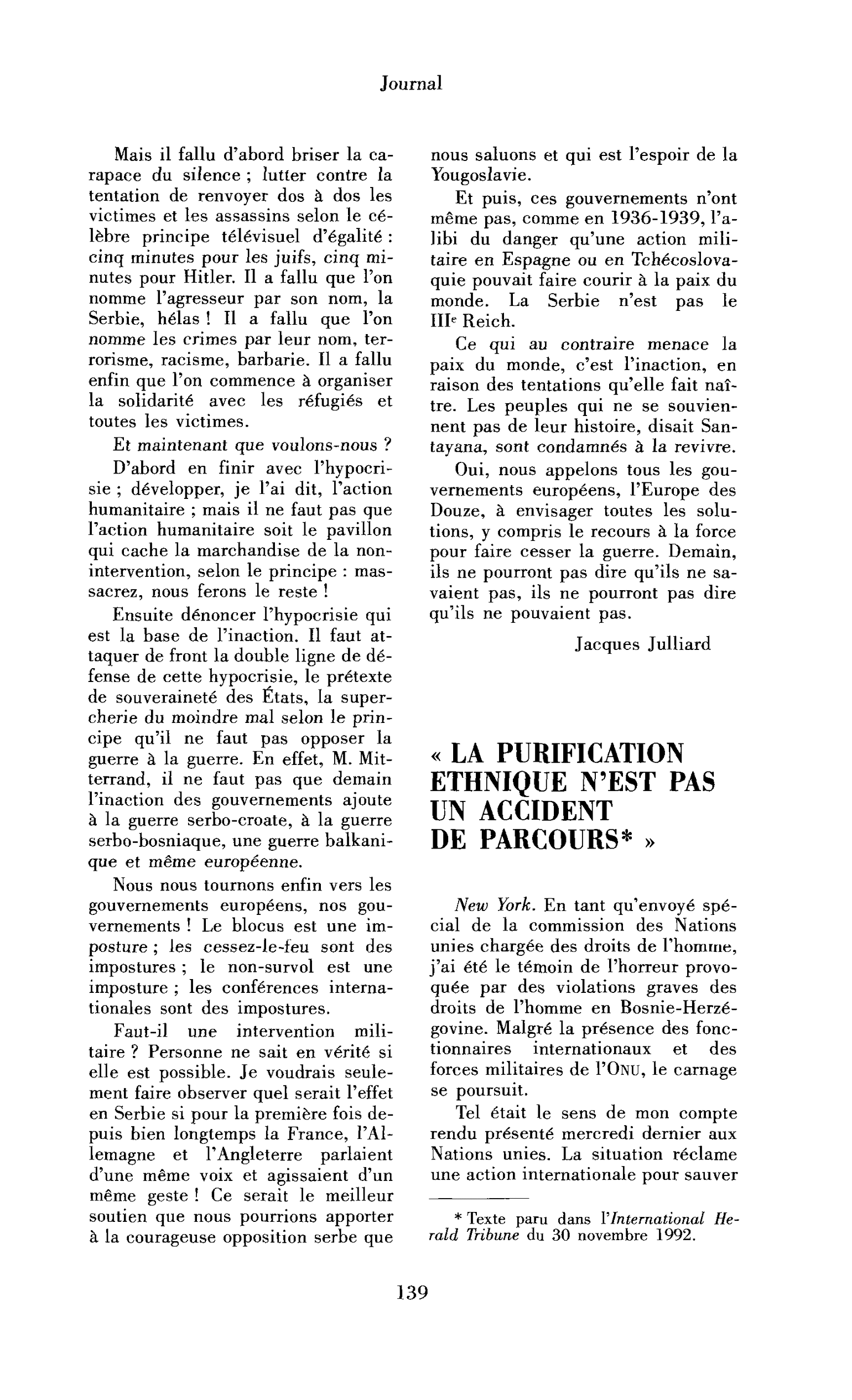 « La purification ethnique n’est pas un accident de parcours »