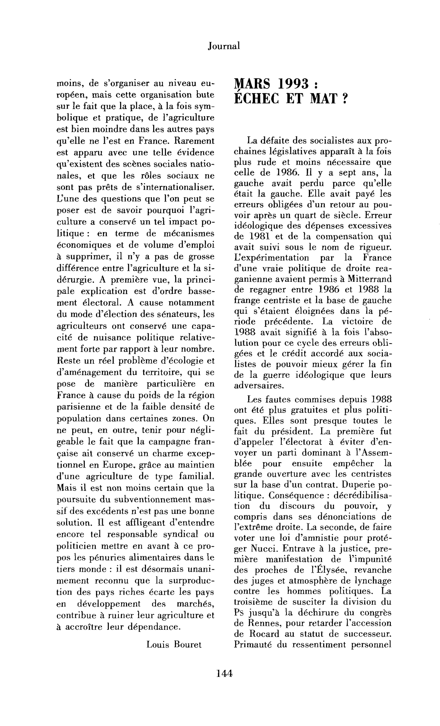 Mars 1993 : échec et mat ?