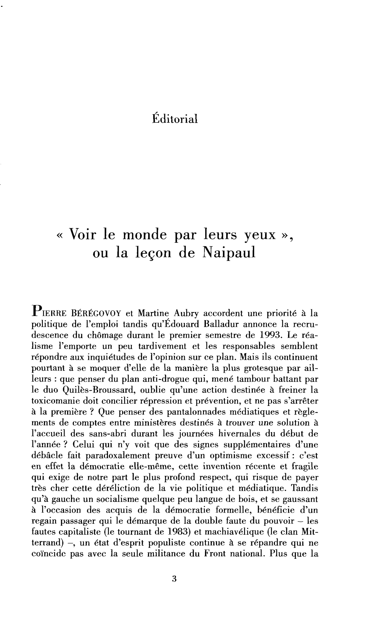 « Voir le monde par leurs yeux », ou la leçon de V. S. Naipaul