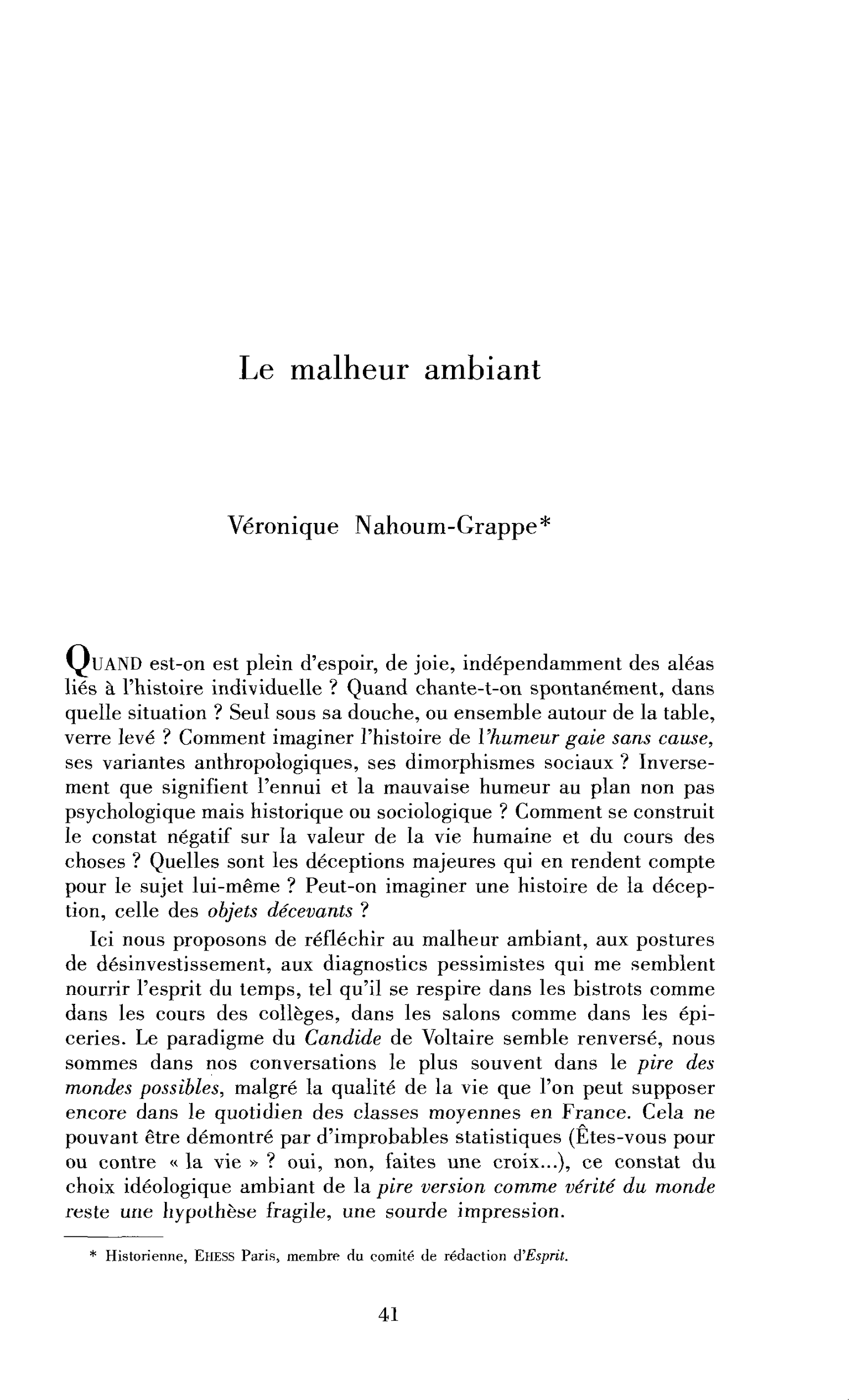 Le malheur des temps