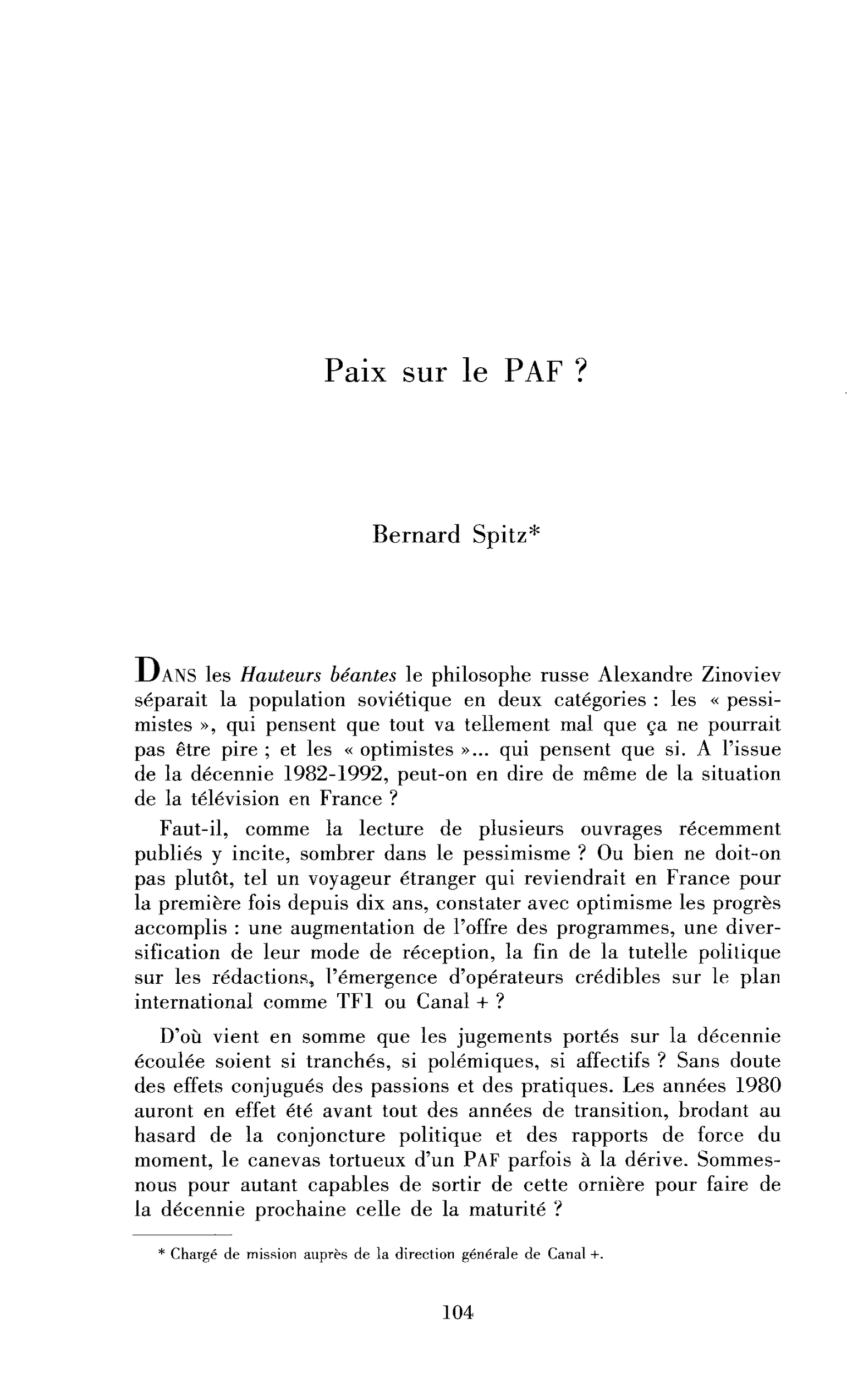 Paix sur le PAF