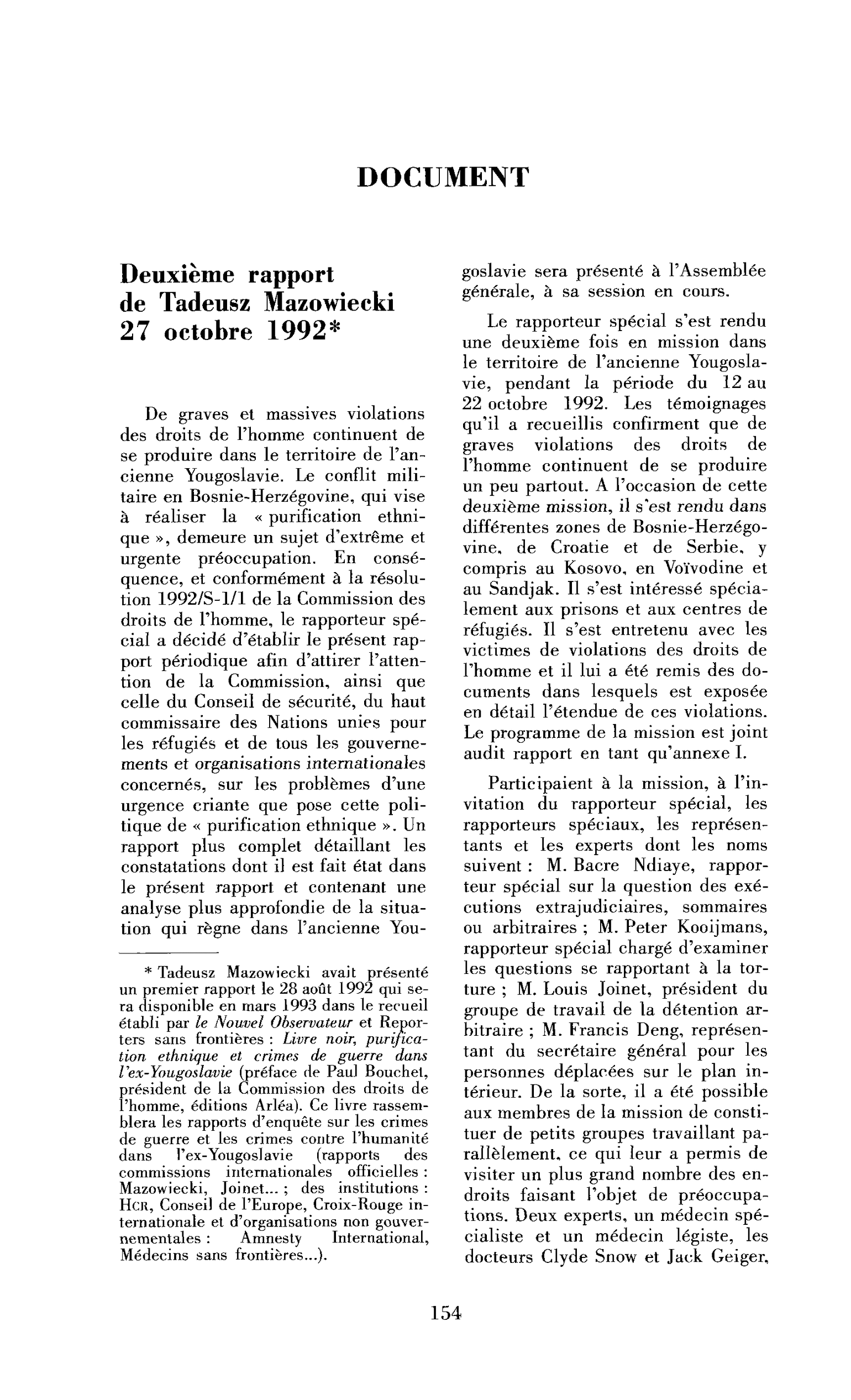 Document : deuxième rapport sur la Bosnie, 27 octobre 1992