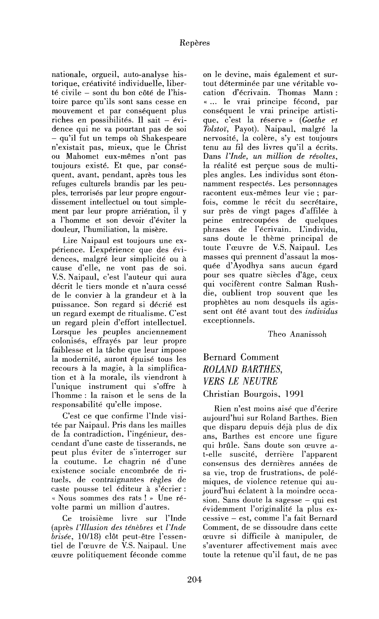 Bernard Comment : Roland Barthes, vers le neutre