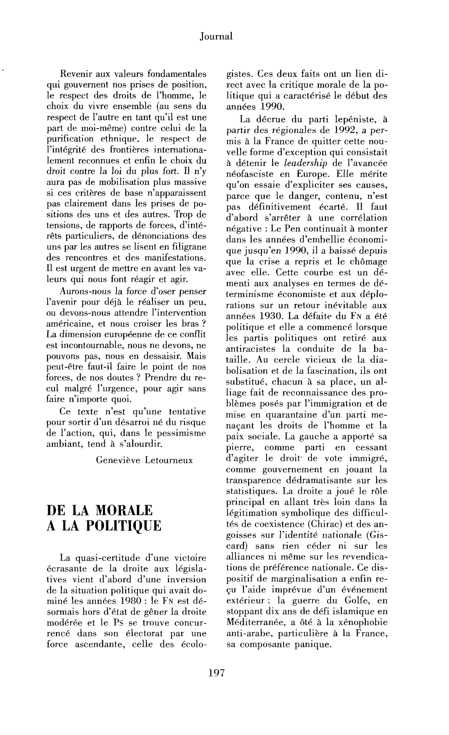 De la morale à la politique