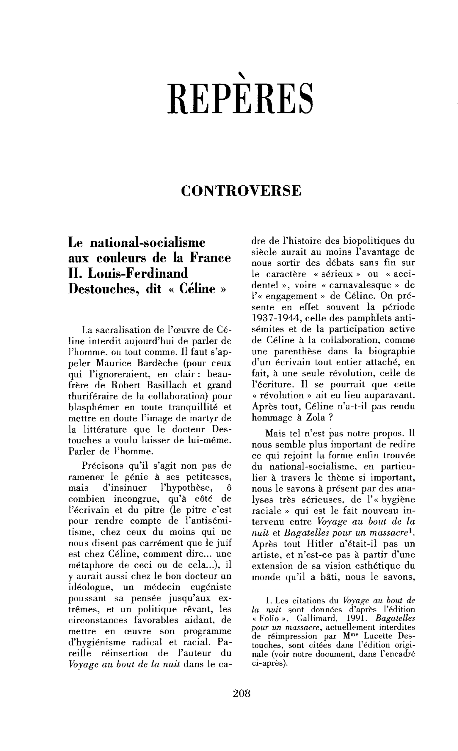 Le national-socialisme aux couleurs de la France. II. Louis-Ferdinand Destouches, dit « Céline »