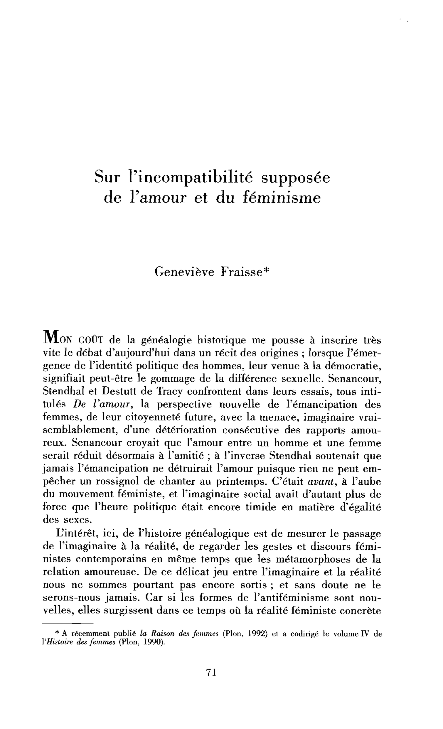 Sur l’incompatibilité supposée de l’amour et du féminisme