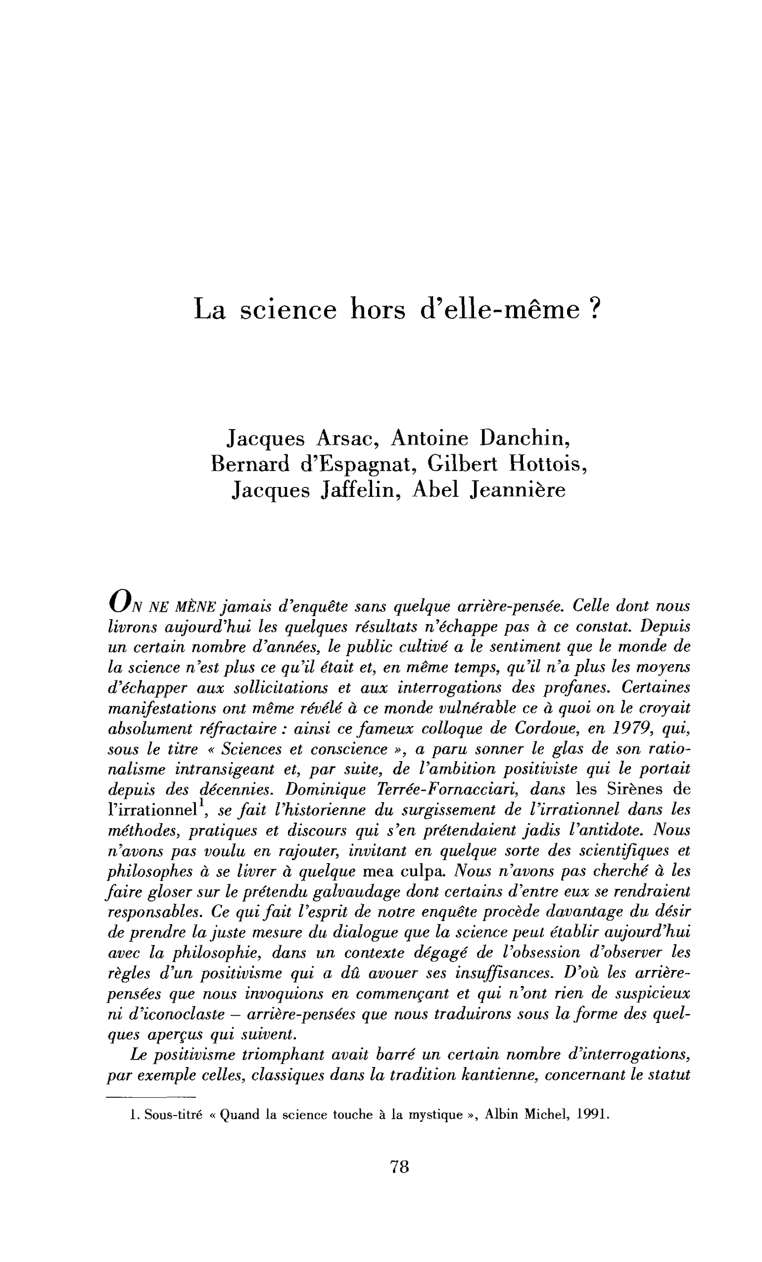 Enquête sur la science et l’irrationnel