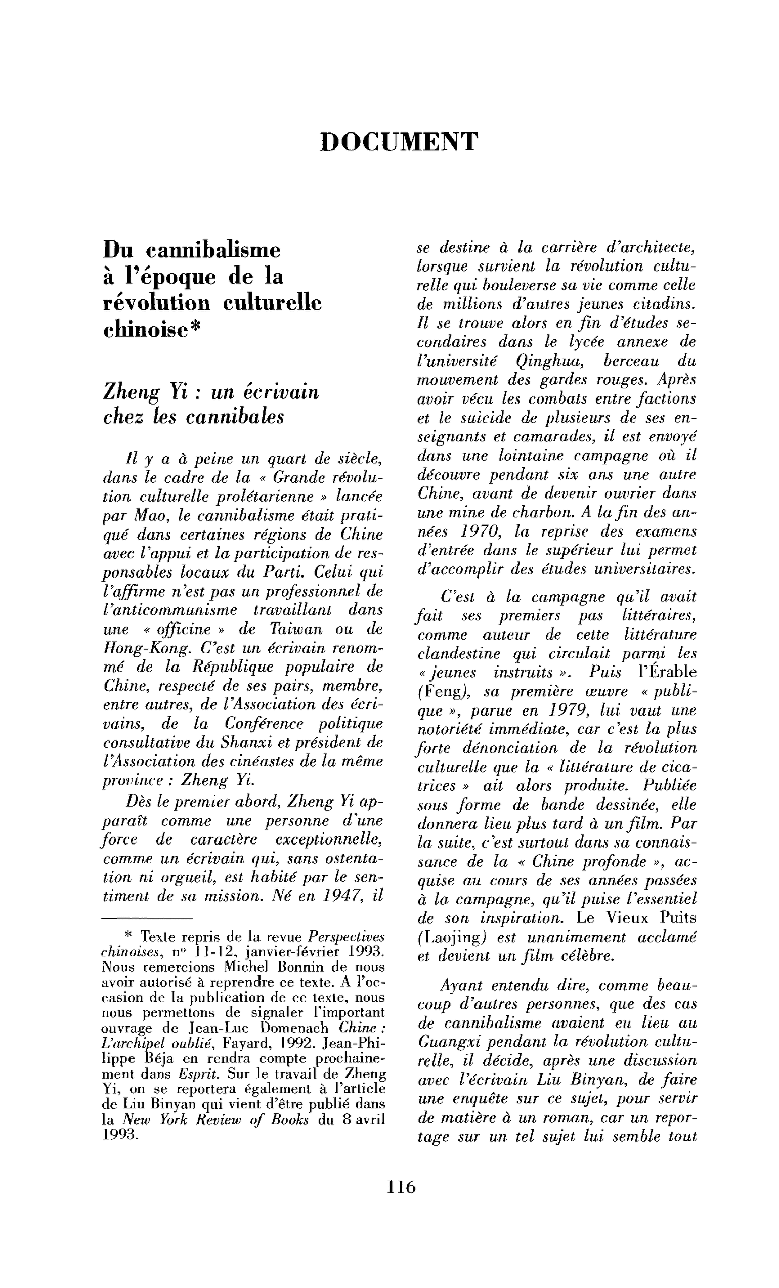 Document : du cannibalisme en Chine à l’époque de la révolution culturelle