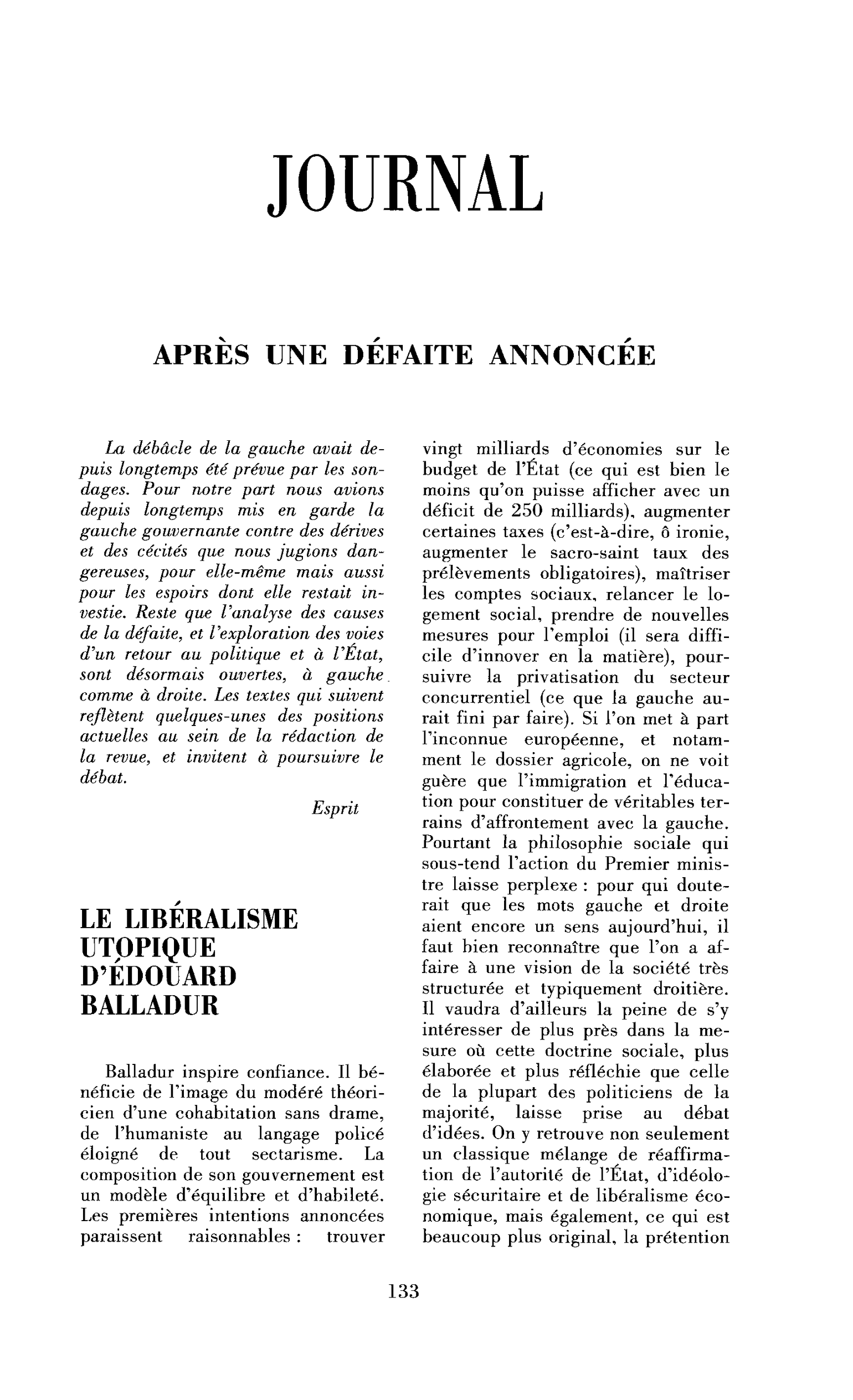 Le libéralisme utopique d’Édouard Balladur