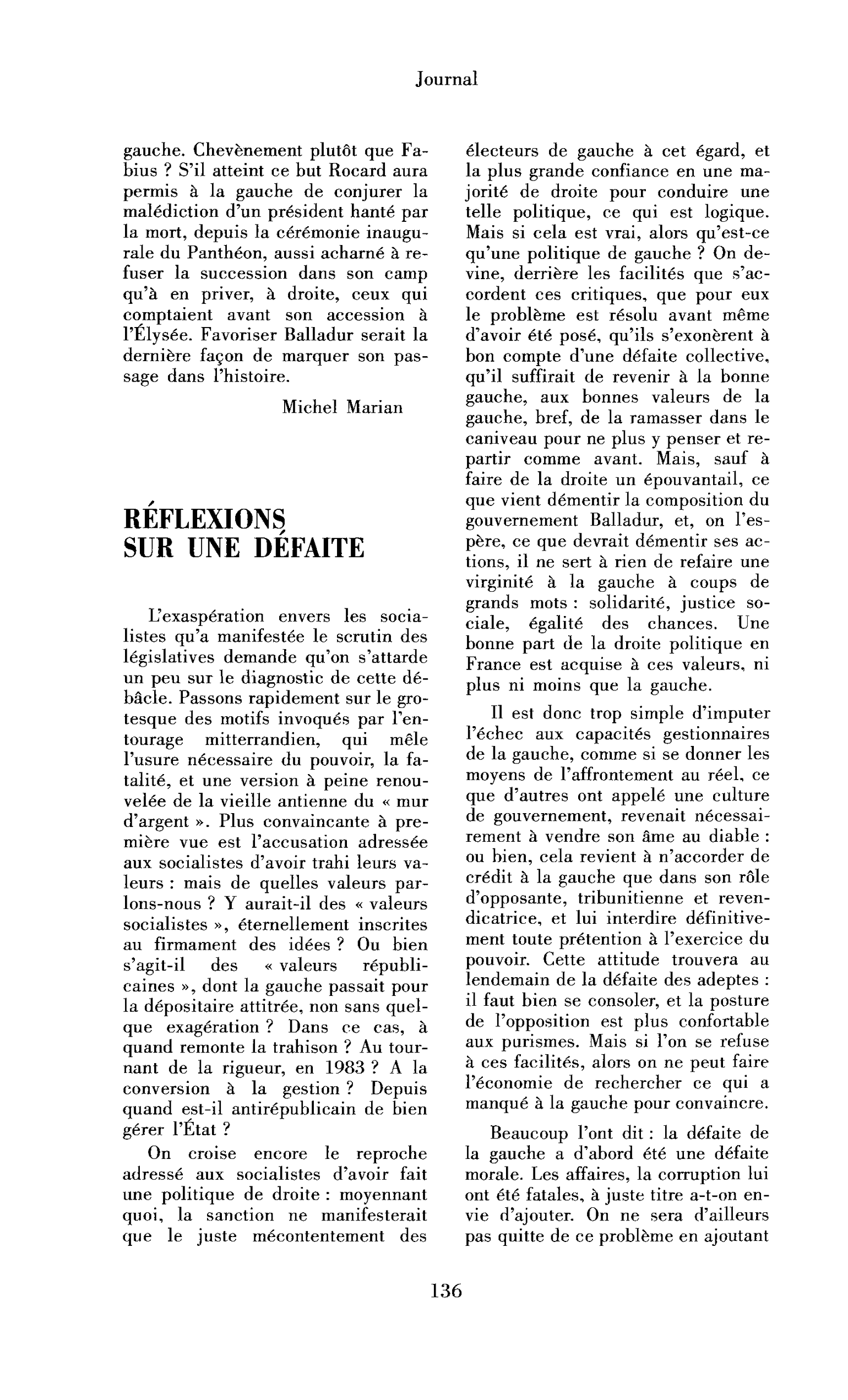 Réflexions sur une défaite
