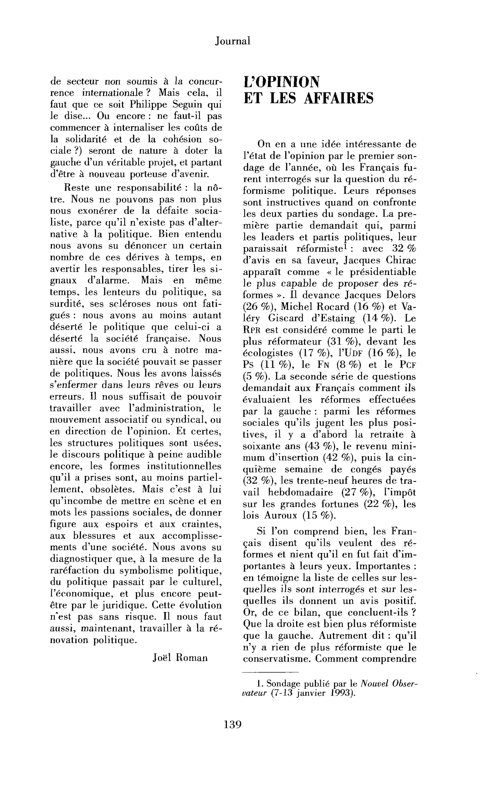 L’opinion et les affaires