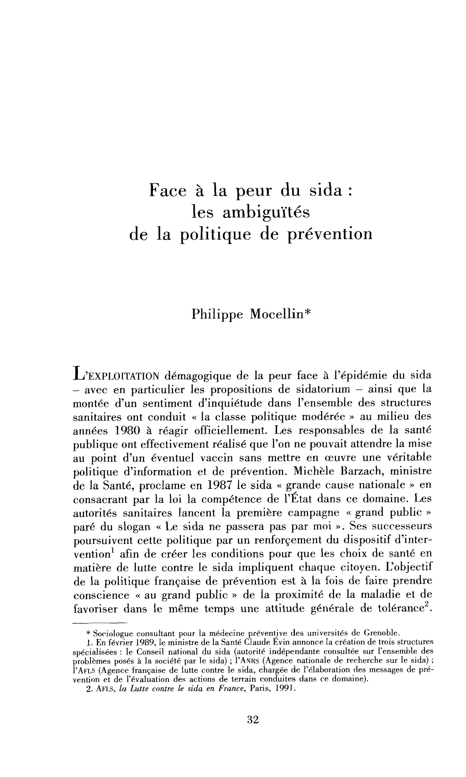 Face à la peur du sida : les ambiguïtés de la politique de prévention