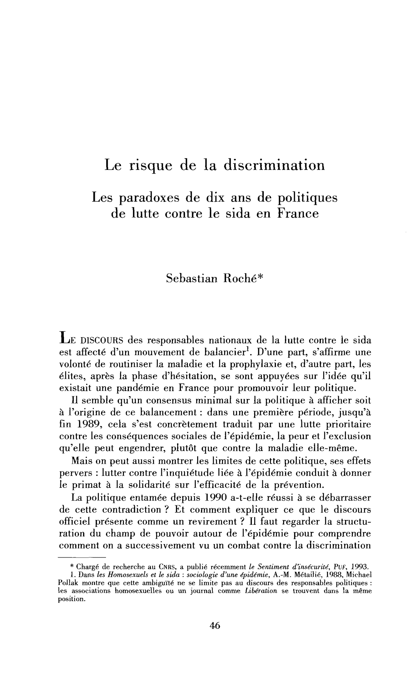 Les risques de discrimination après dix ans de lutte contre le sida en France