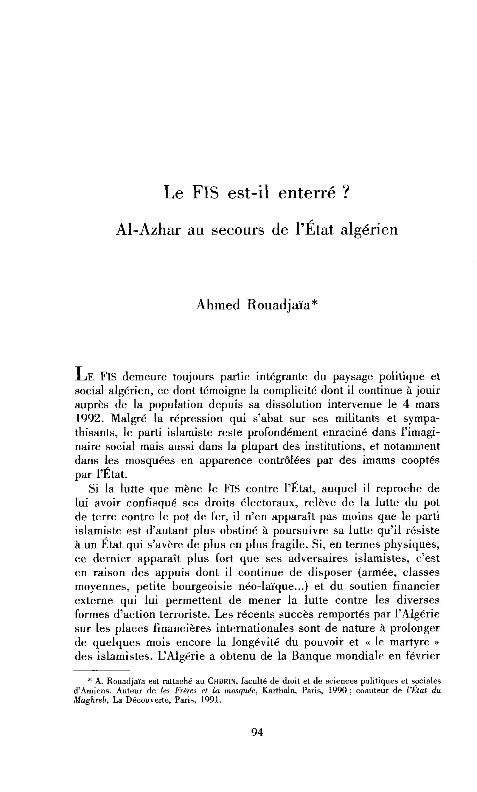 Le FIS est-il enterré ? Al-Ahzar au secours de l’État algérien