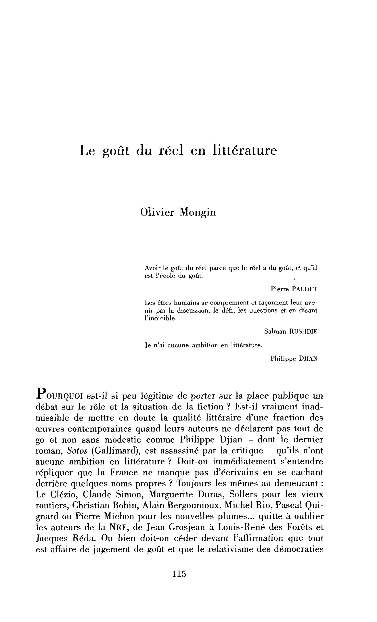 Le goût du réel en littérature