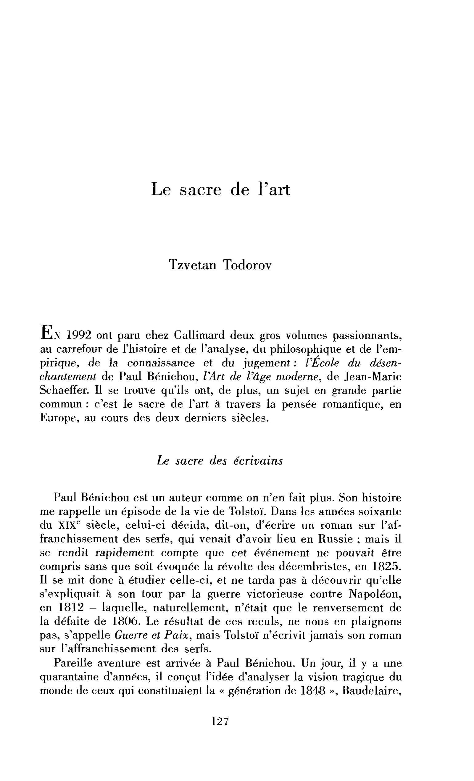 Le sacre de l’art