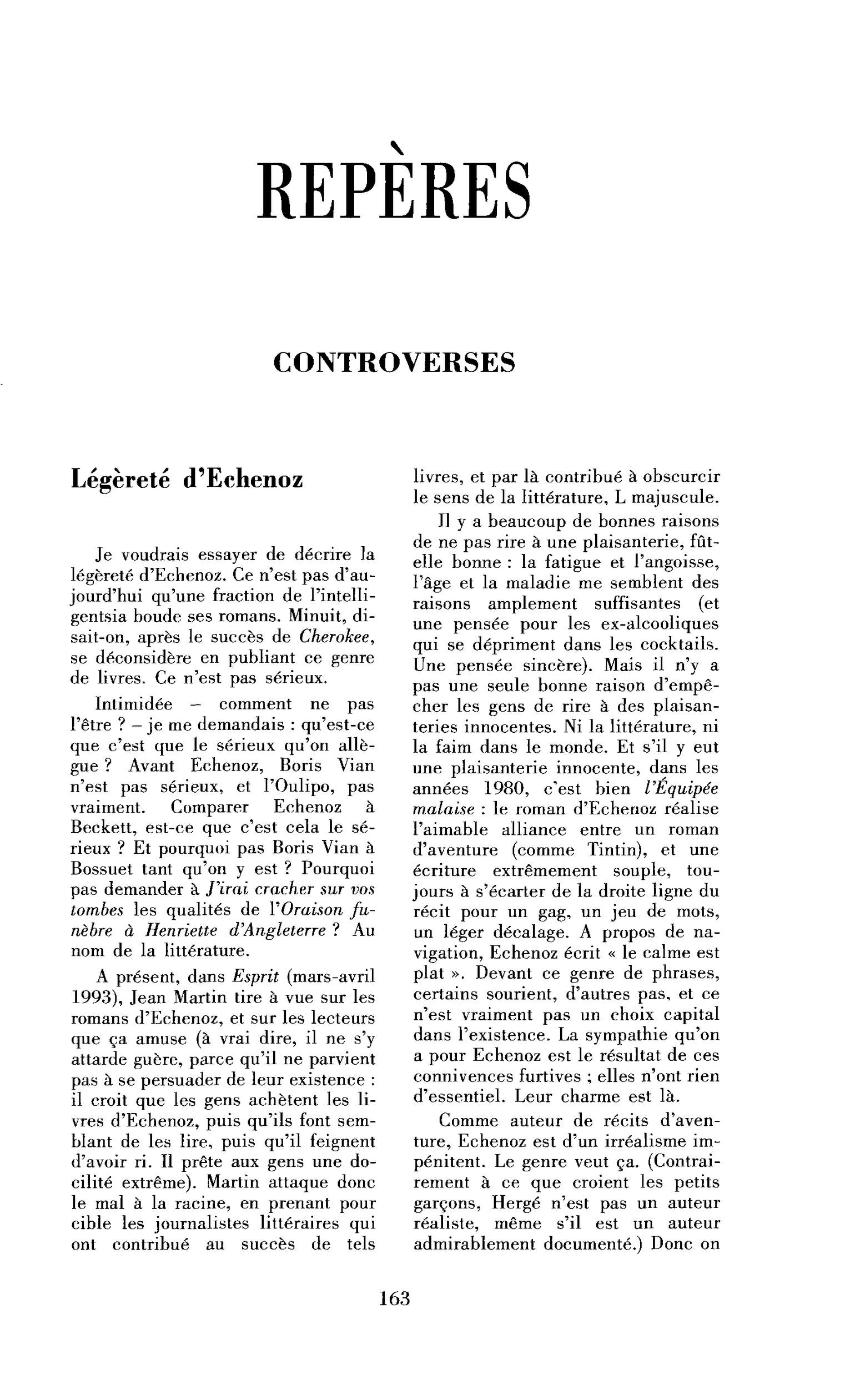 Légèreté d’Echenoz