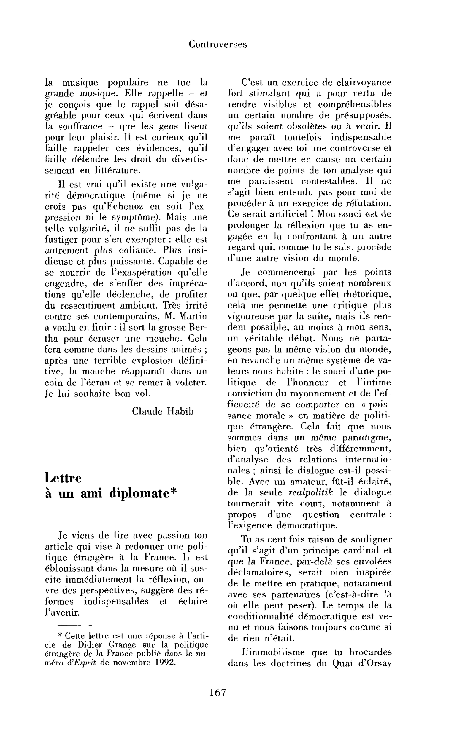 Lettre à un ami diplomate