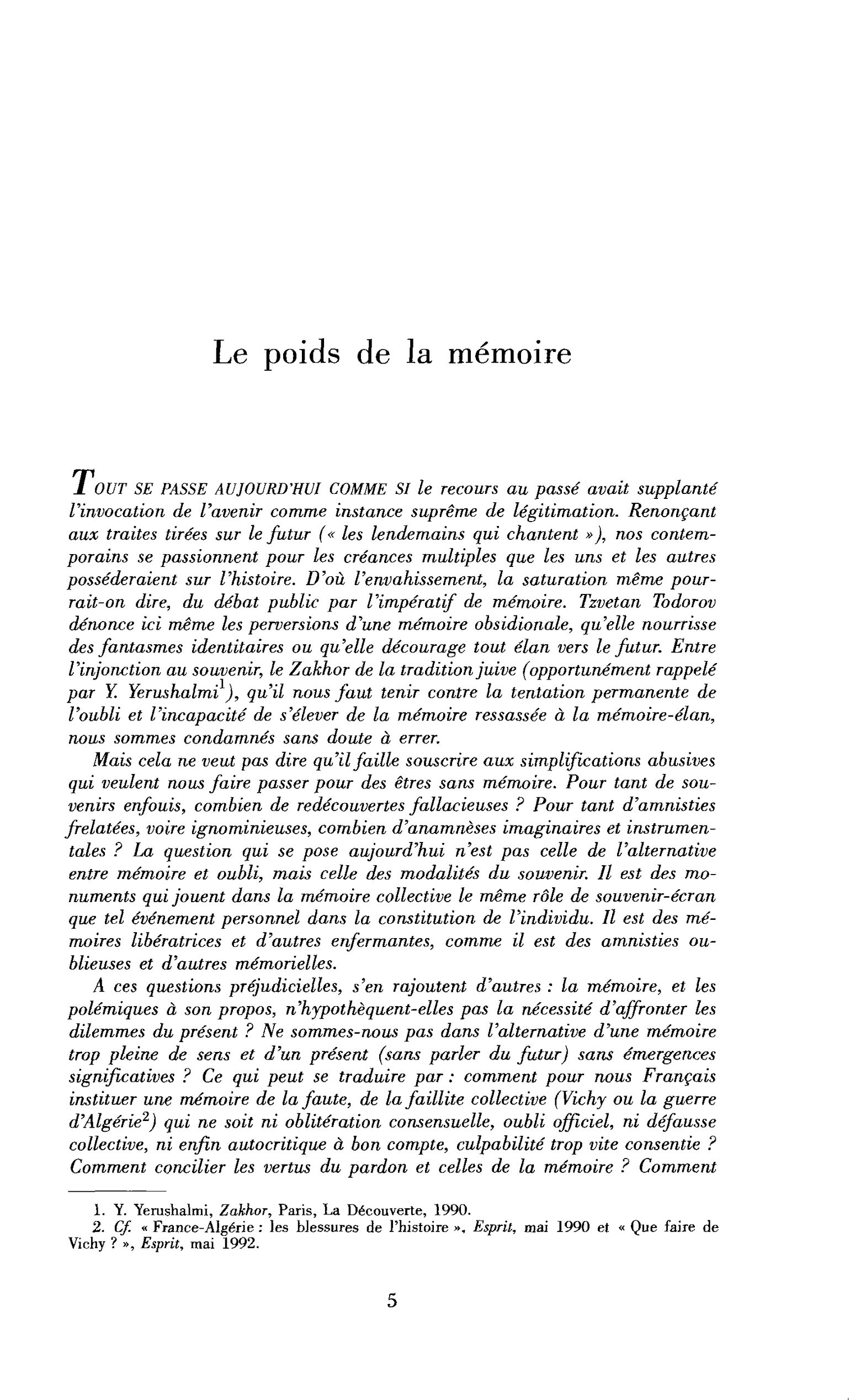 La mémoire contre l’histoire