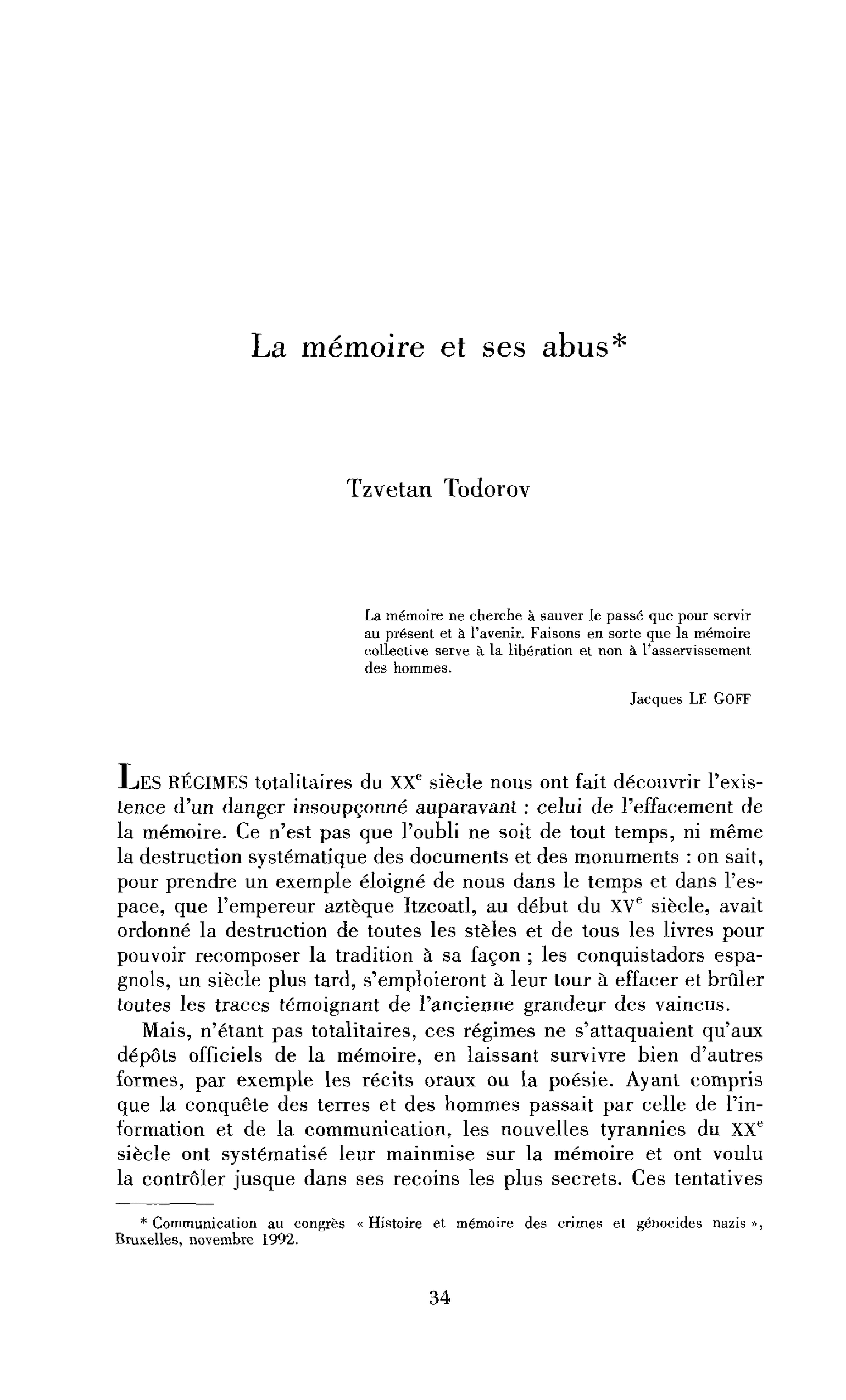 La mémoire et ses abus
