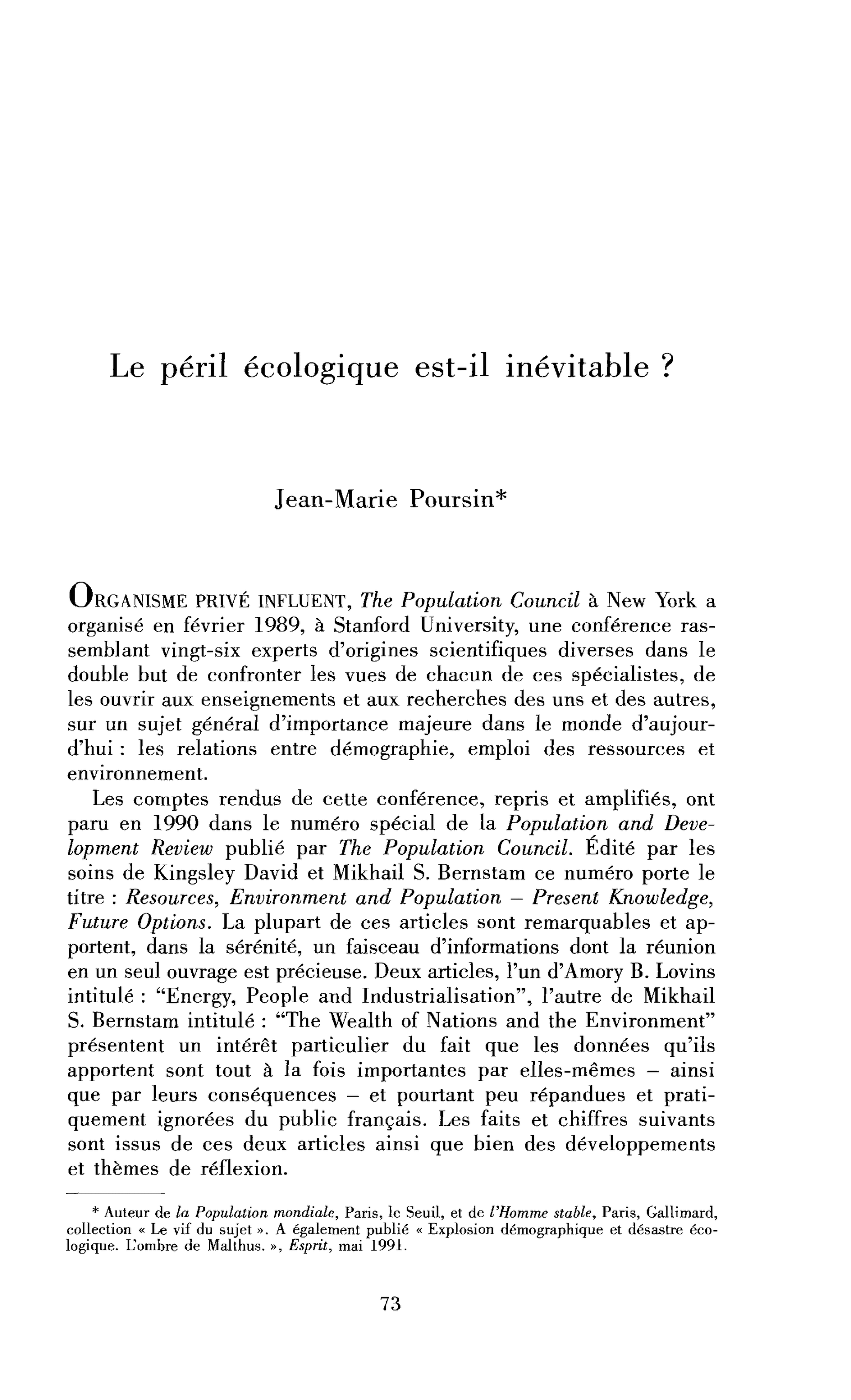 Le péril écologique est-il inévitable ?