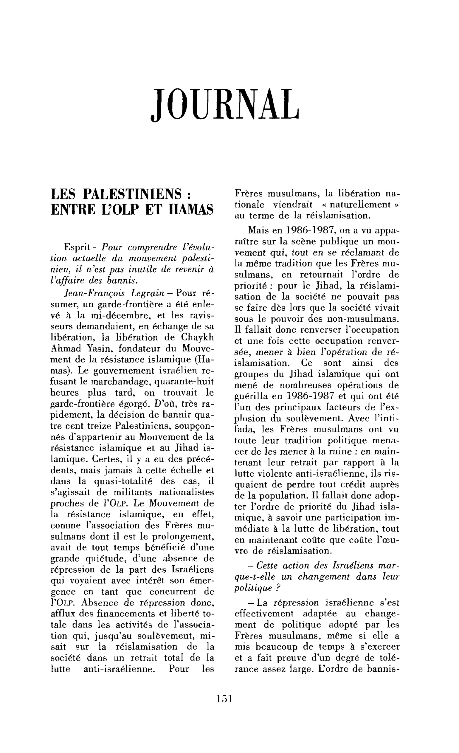 Les Palestiniens : entre l’OLP et Hamas