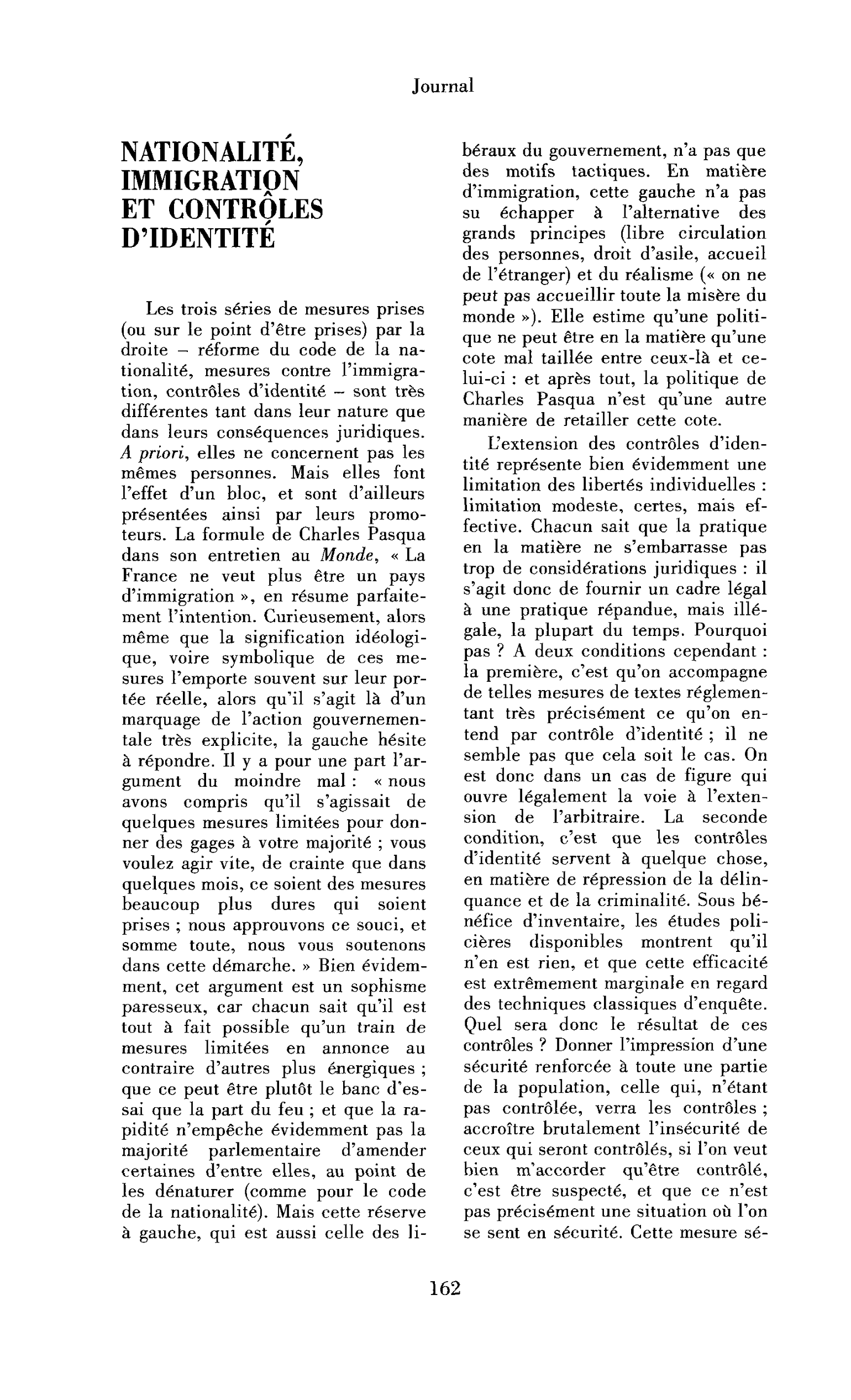 Nationalité, immigration et contrôles d’identité