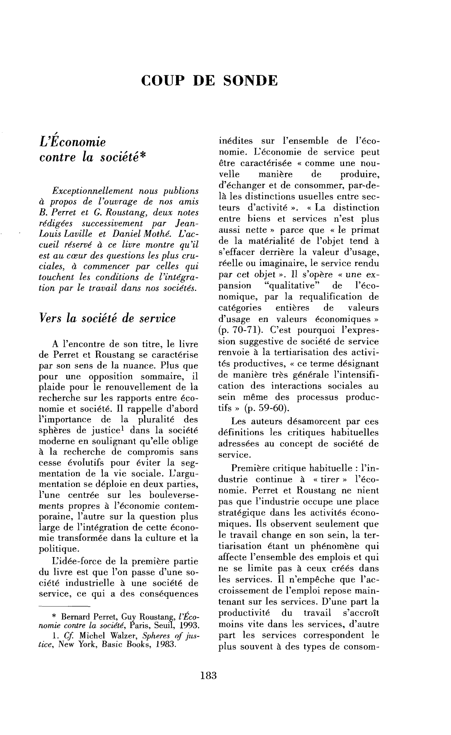 L’Économie contre la société. Vers la société de service