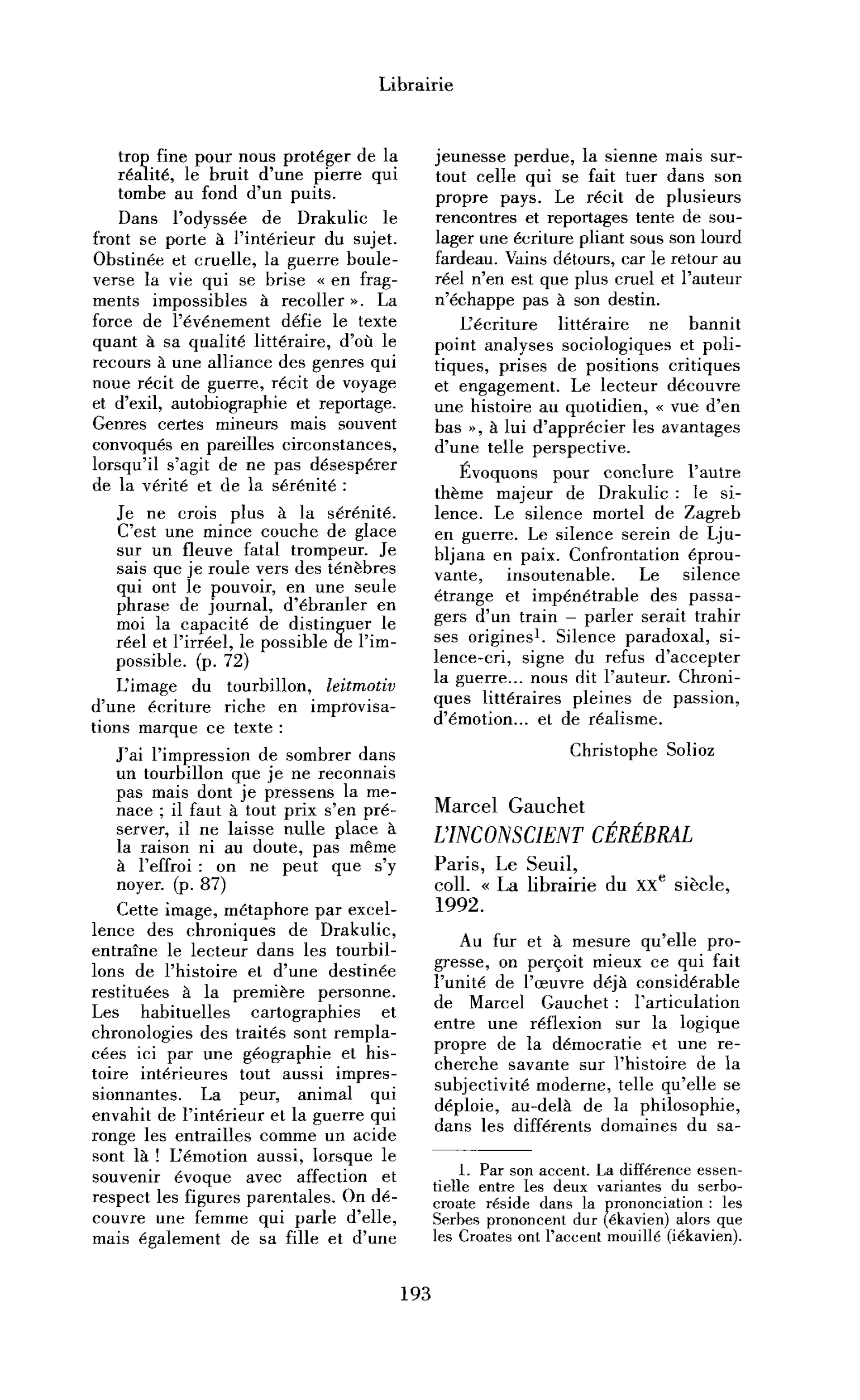 Marcel Gauchet : l’Inconscient cérébral