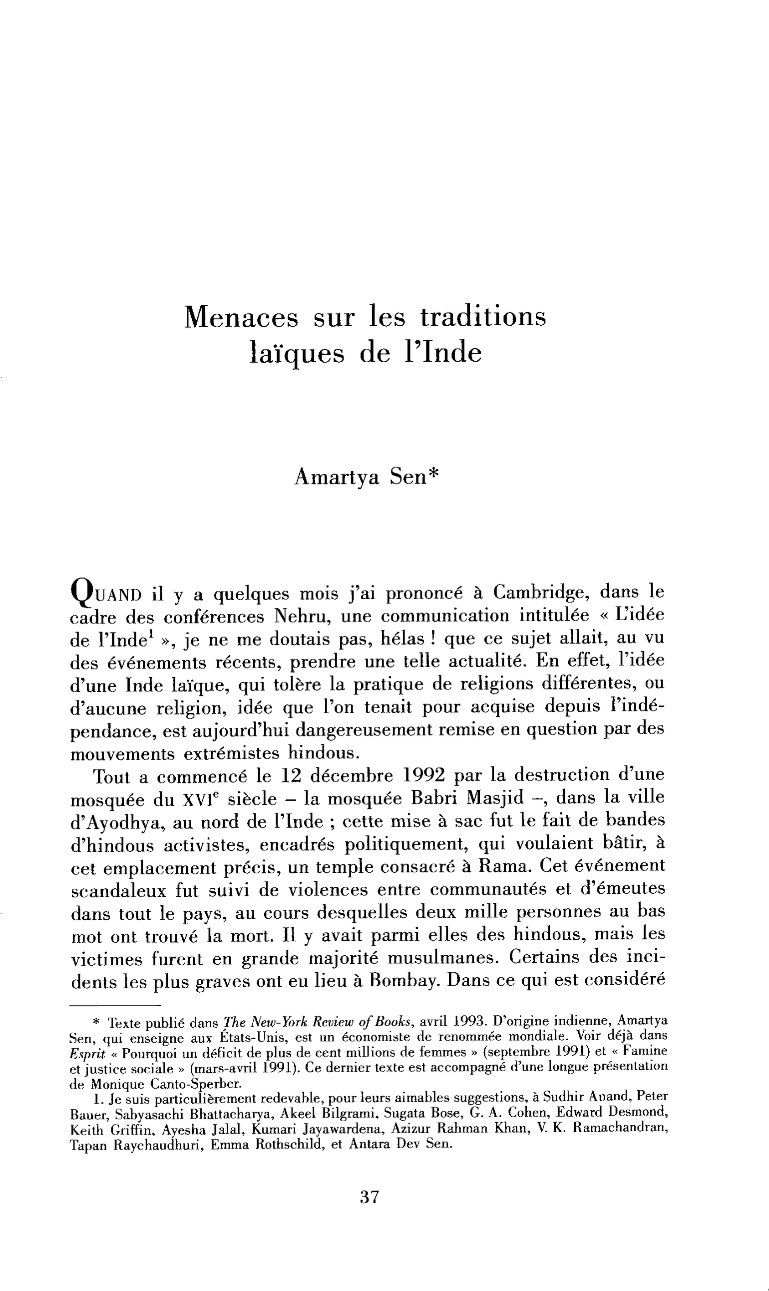 Menaces sur les traditions laïques de l’Inde