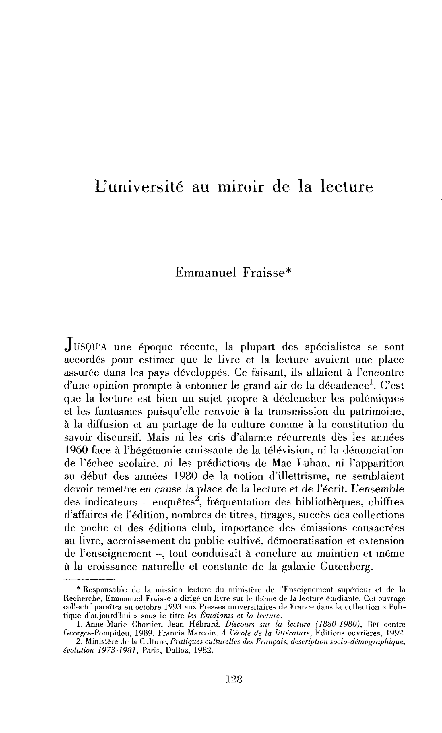 L’université au miroir de la lecture