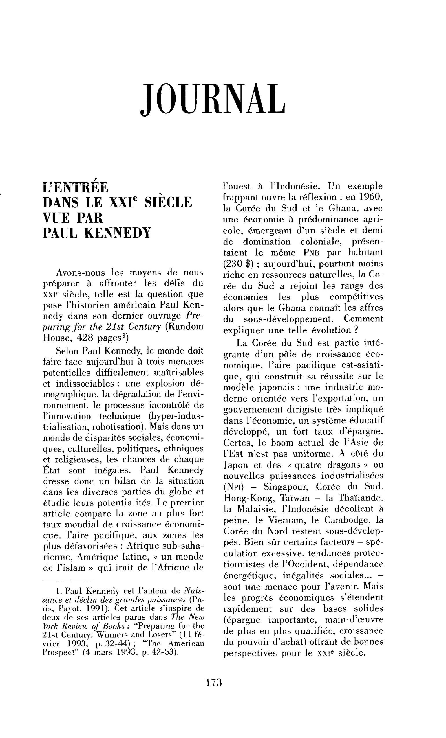 L’entrée dans le XXIe siècle vue par Paul Kennedy